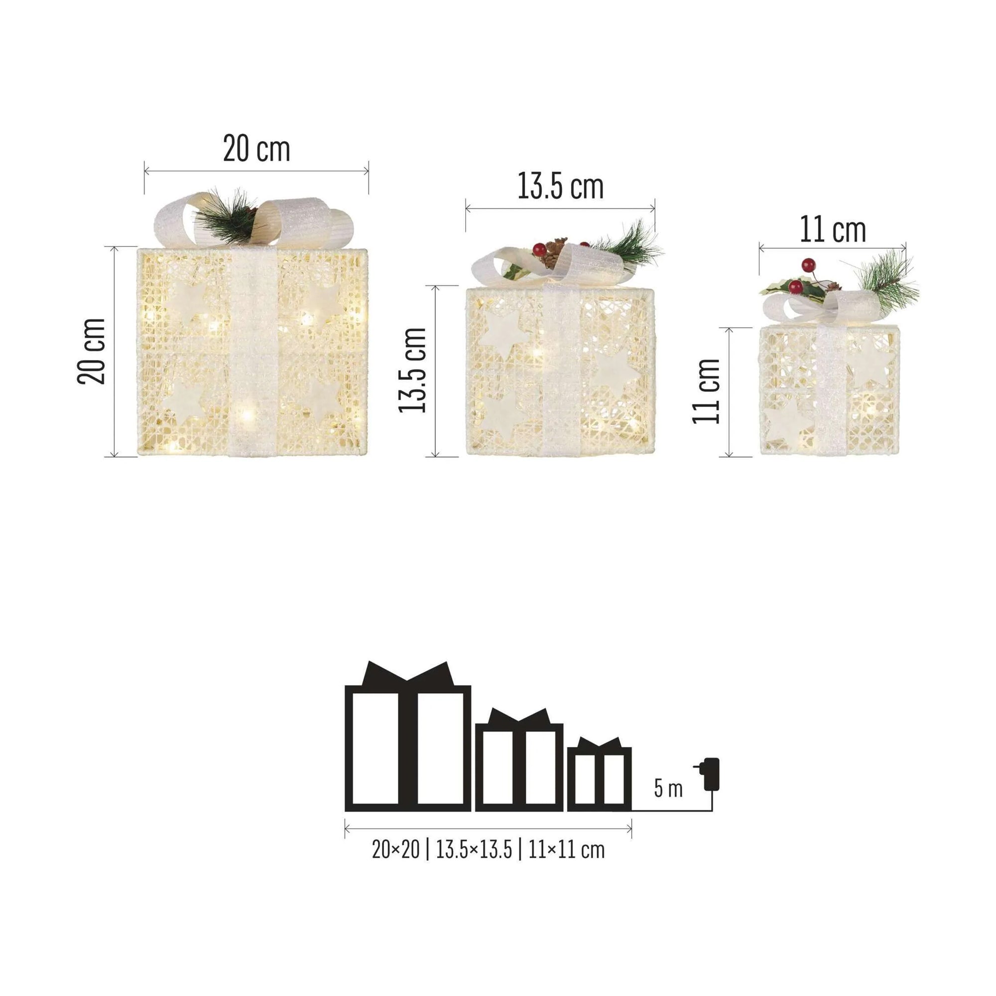 Božićni pokloni, 3 veličine, bijeli, LED, toplo bijela, IP20