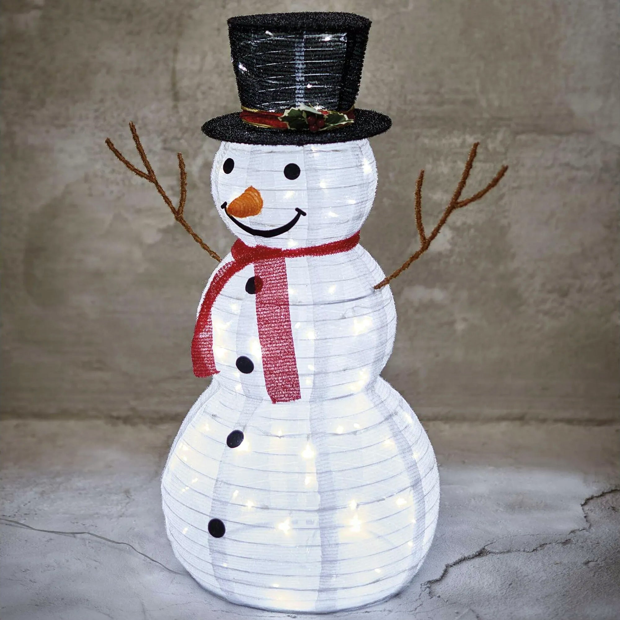 LED snowman, foldable, indoor and outdoor, cool white, 90cm