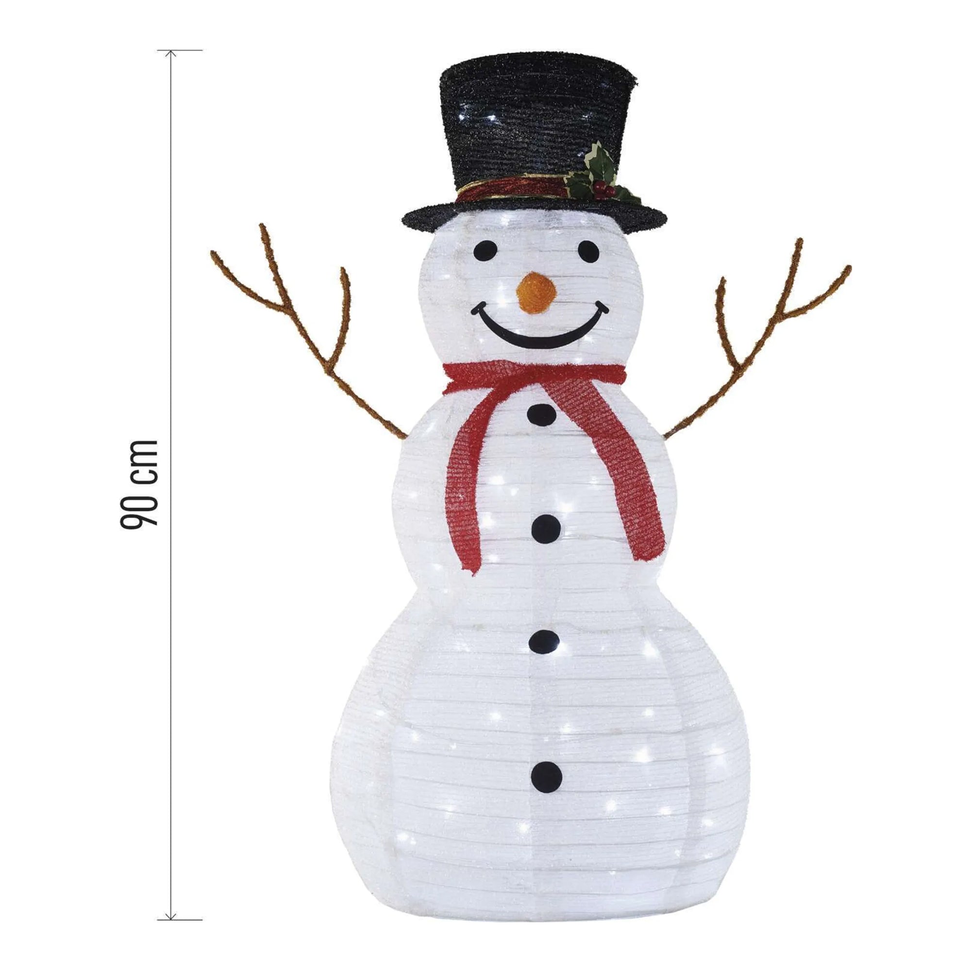 LED snowman, foldable, indoor and outdoor, cool white, 90cm