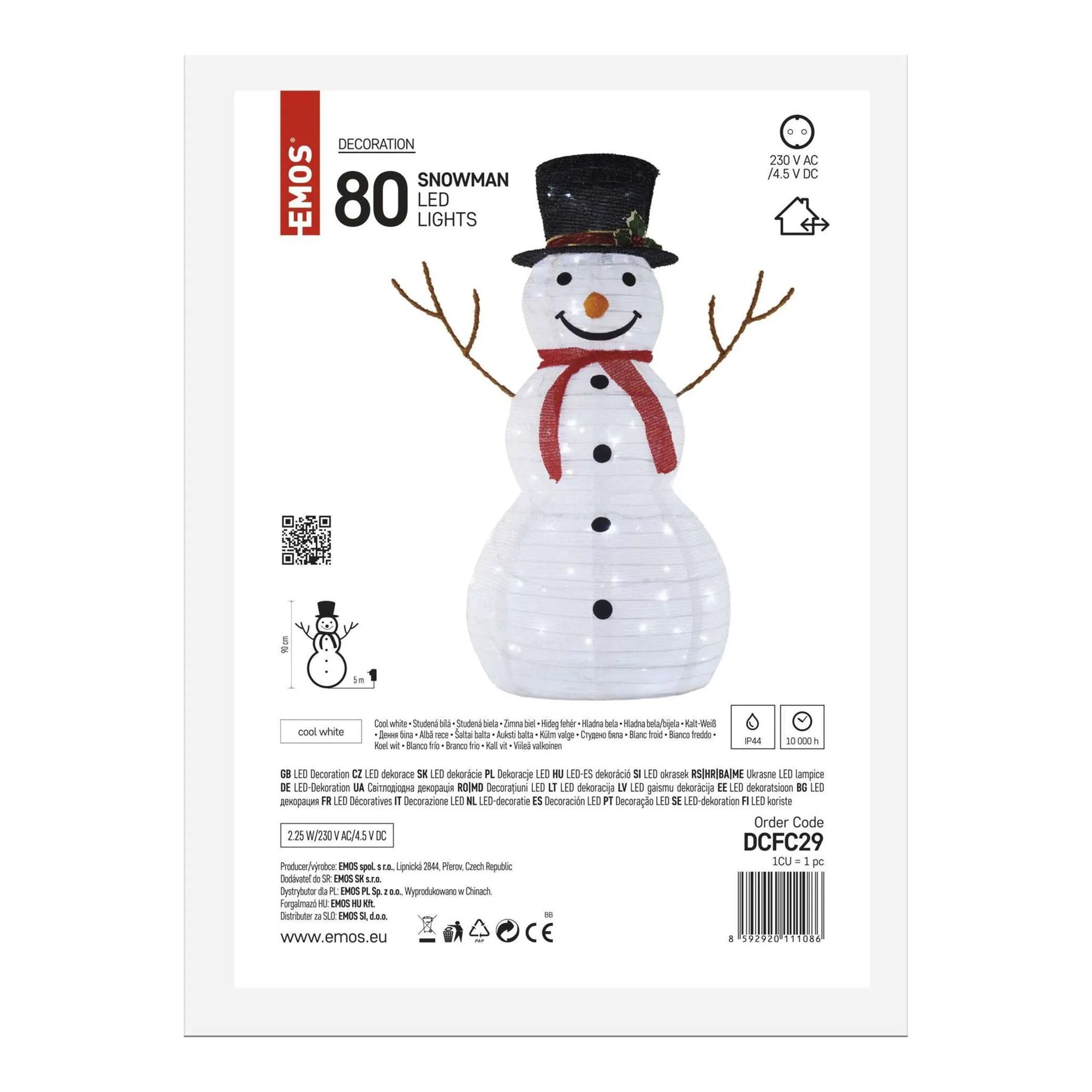 LED snowman, foldable, indoor and outdoor, cool white, 90cm