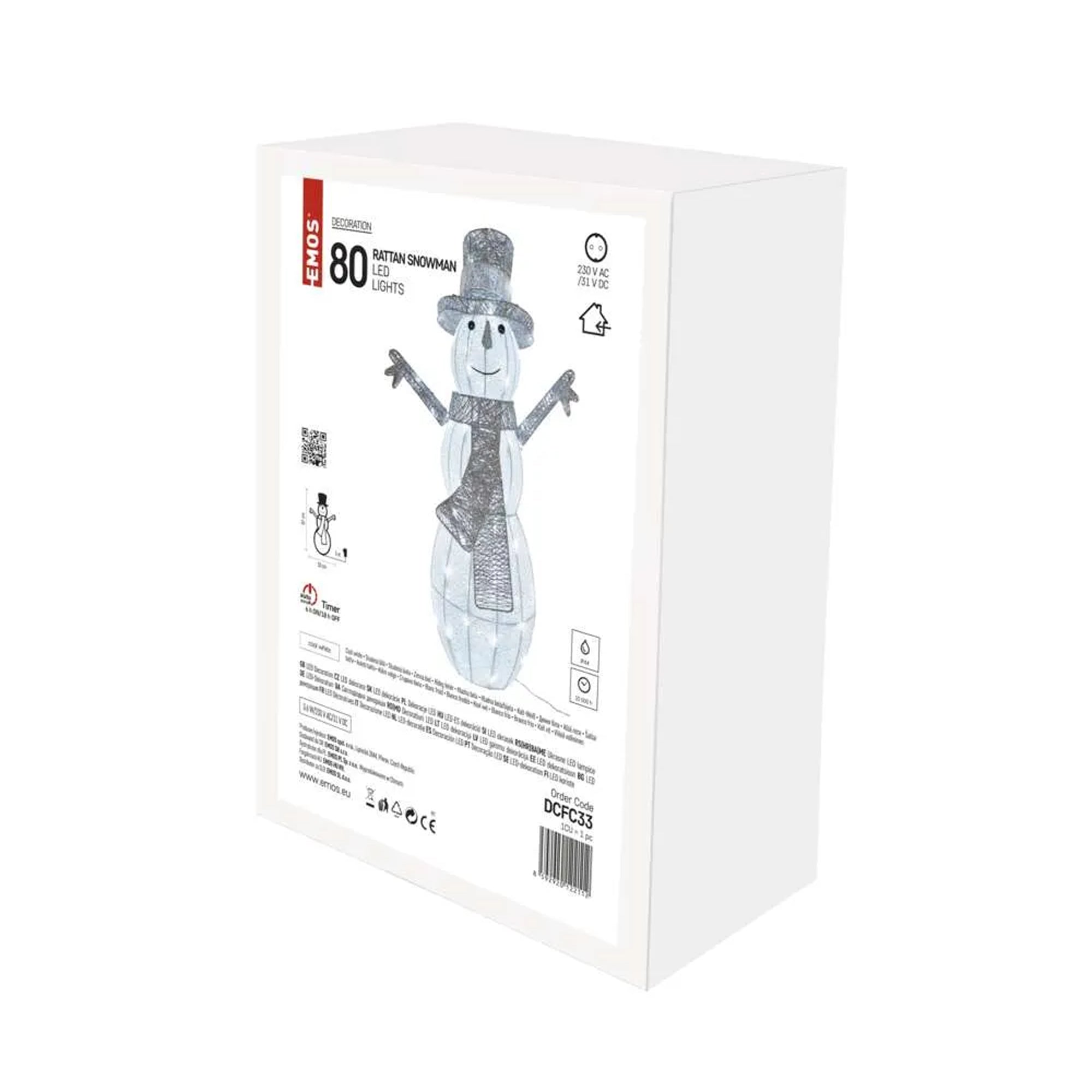 LED Christmas snowman, indoor, rattan, cool white, timer, 82cm