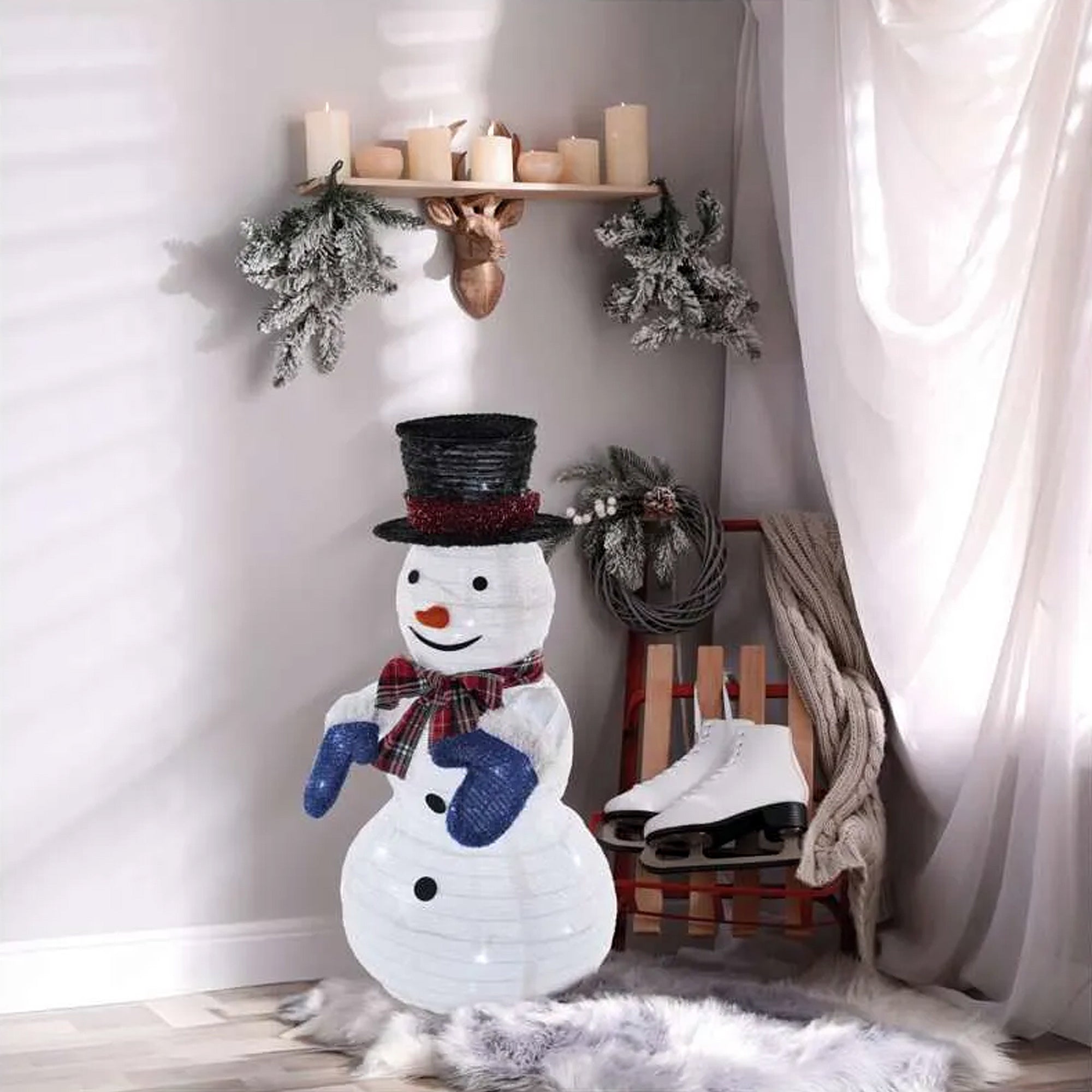 LED Christmas snowman, foldable, indoor, cool white, 60cm