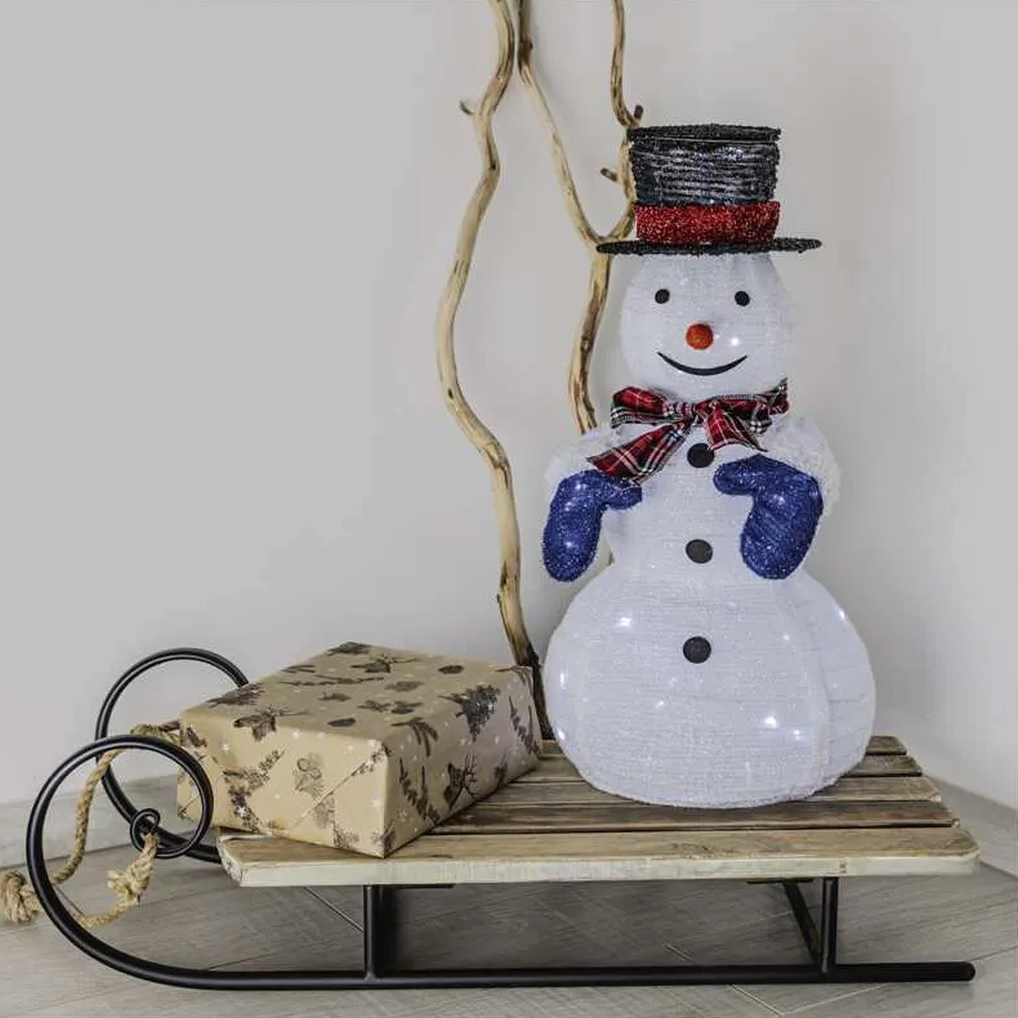 LED Christmas snowman, foldable, indoor, cool white, 60cm
