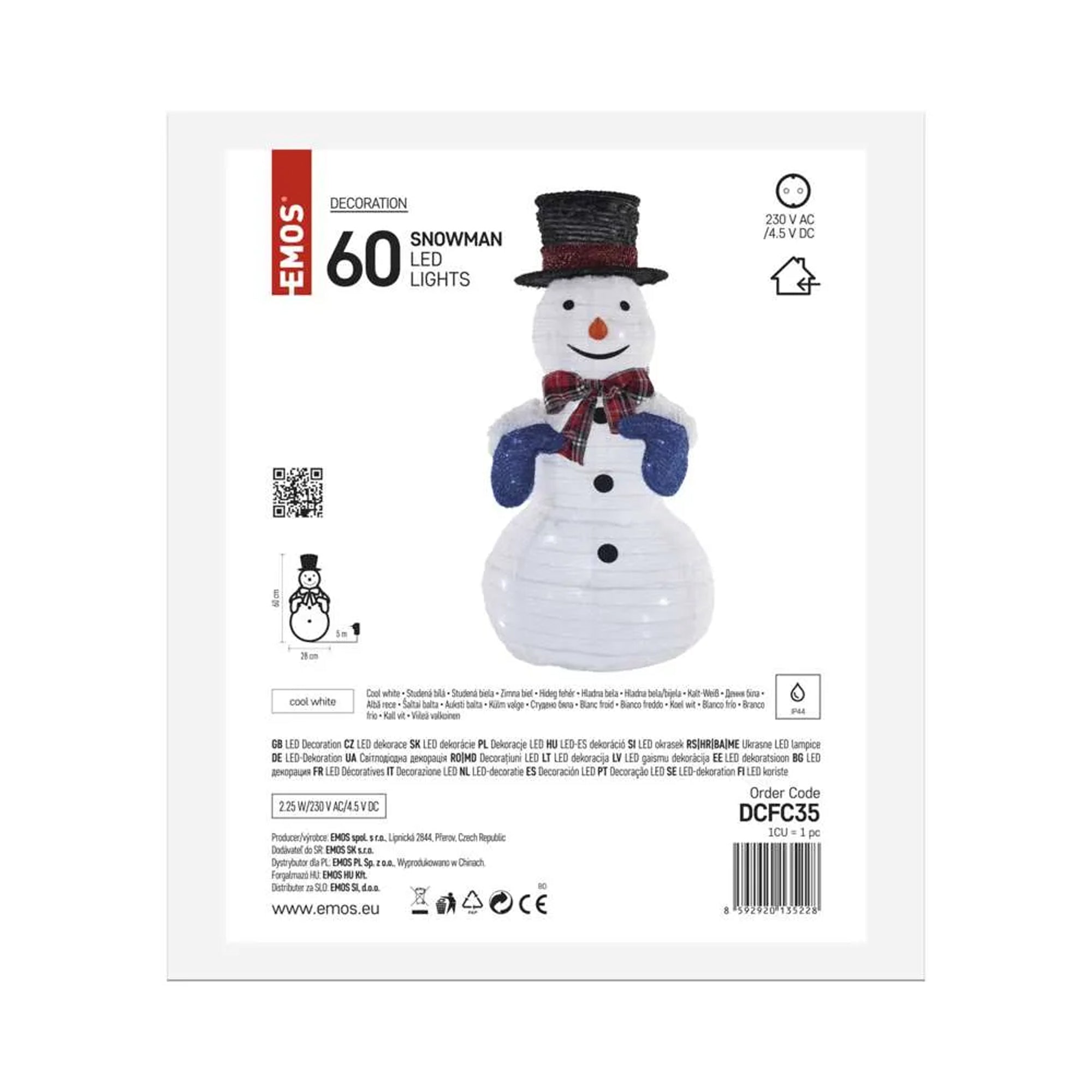 LED Christmas snowman, foldable, indoor, cool white, 60cm