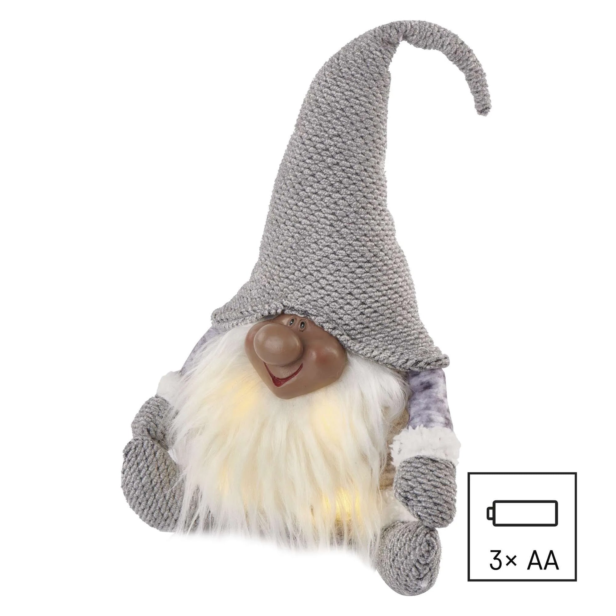 LED Christmas gnome, indoor, warm white, 3xAA, 35cm