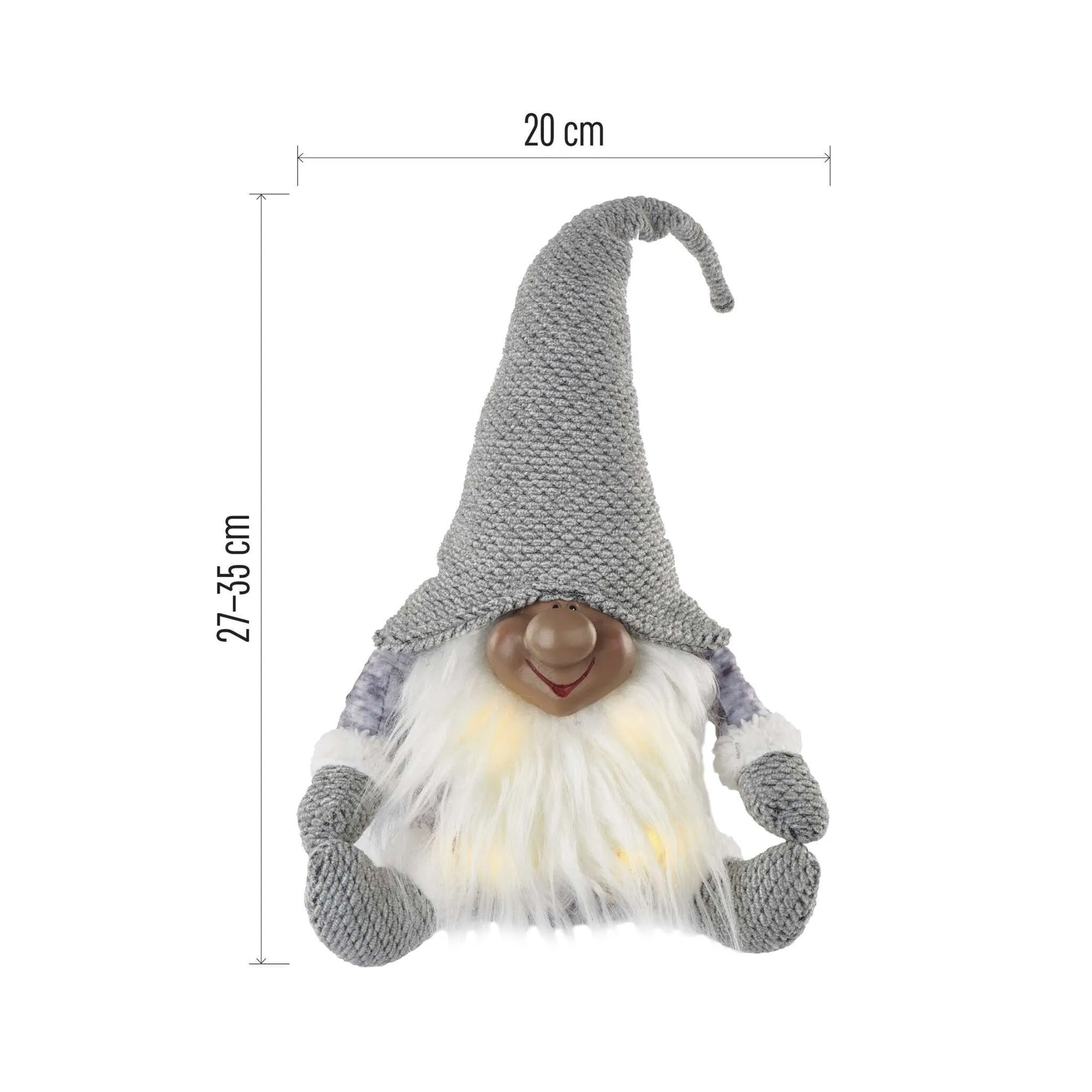 LED Christmas gnome, indoor, warm white, 3xAA, 35cm