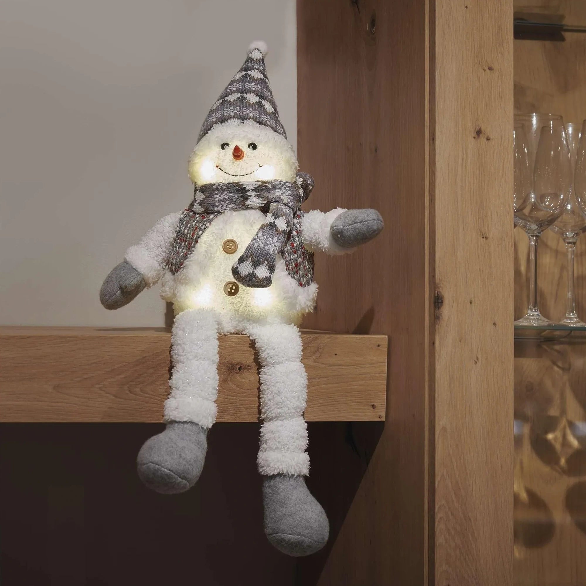 LED Christmas snowman, indoor, warm white, 3xAA, 31cm