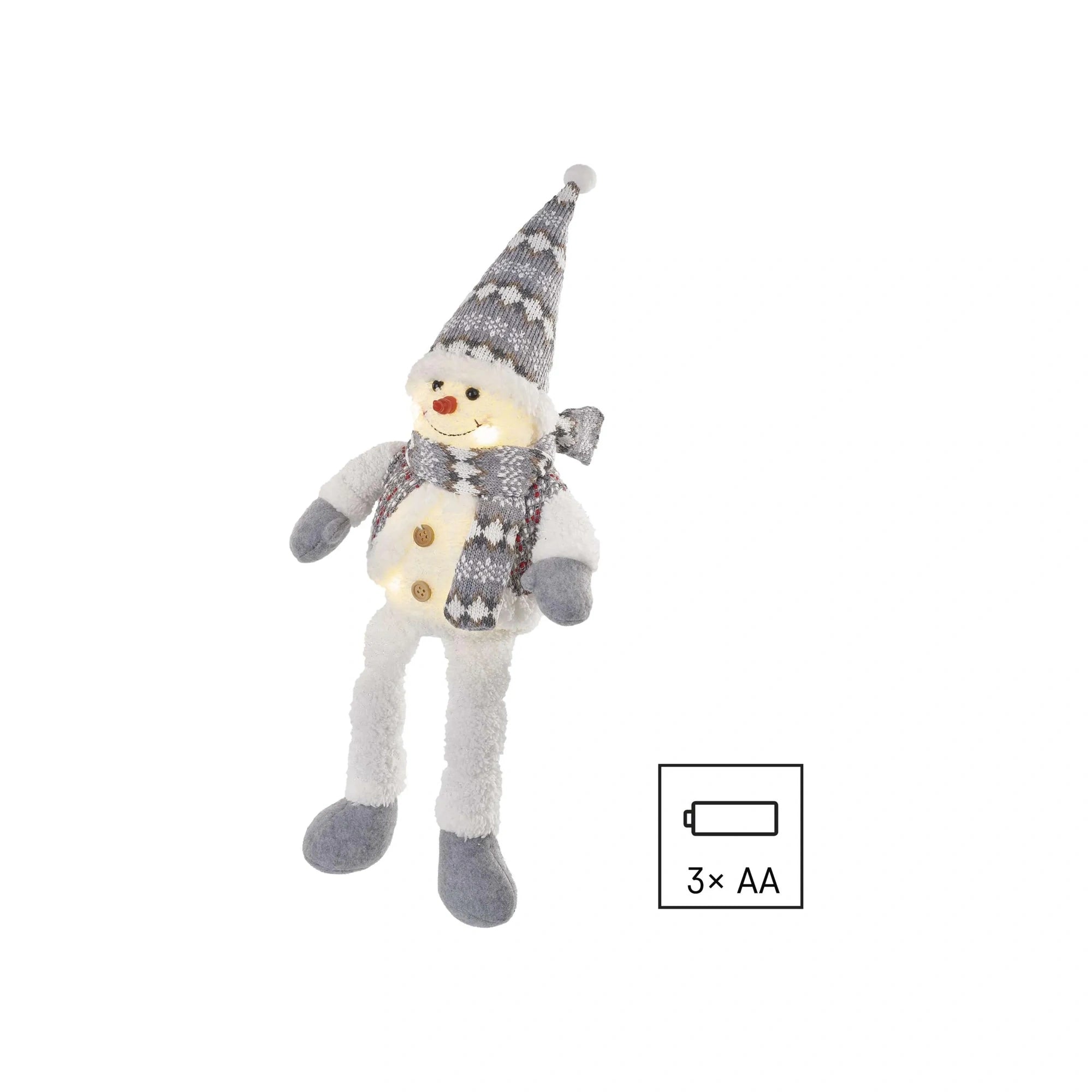 LED Christmas snowman, indoor, warm white, 3xAA, 31cm
