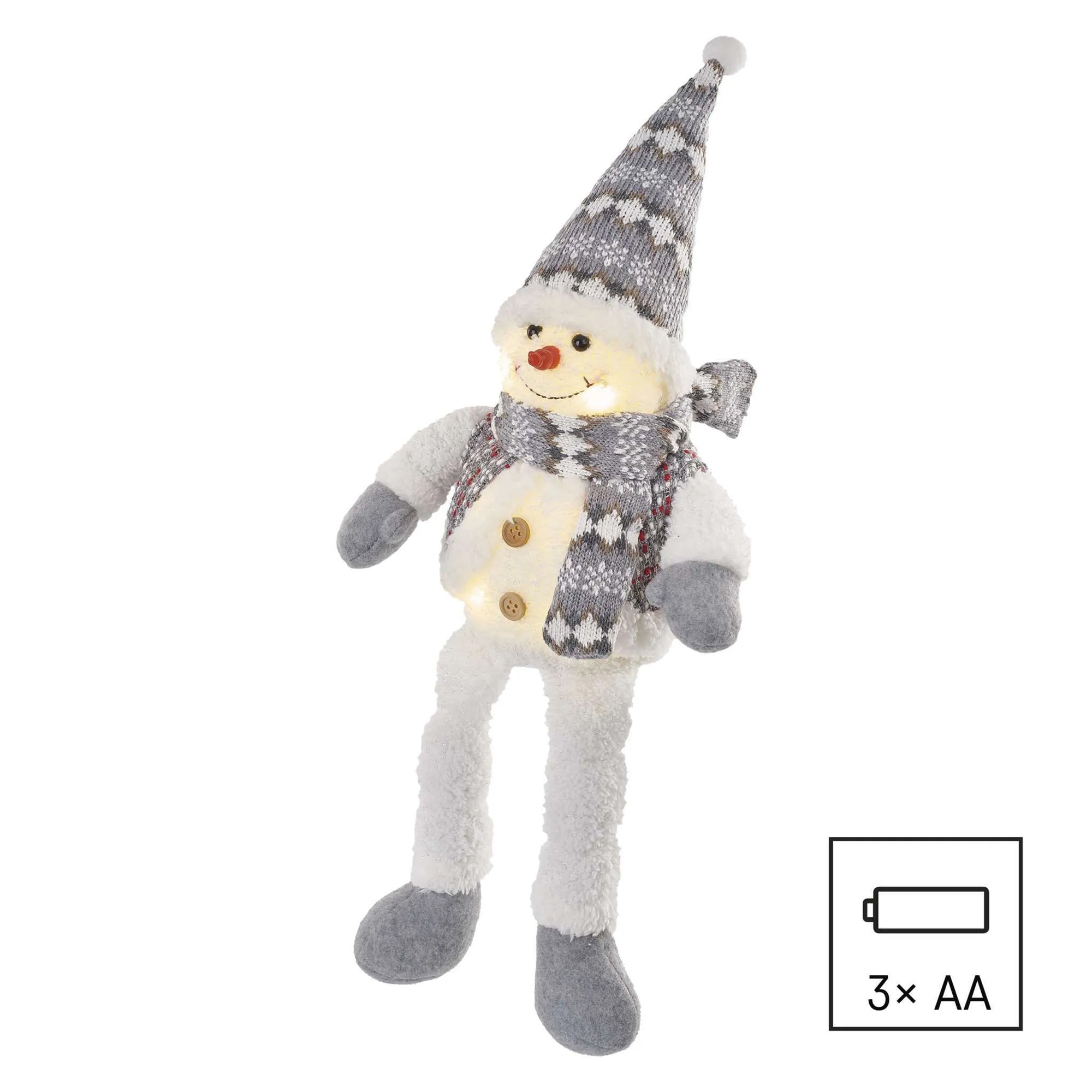 LED Christmas snowman, indoor, warm white, 3xAA, 31cm
