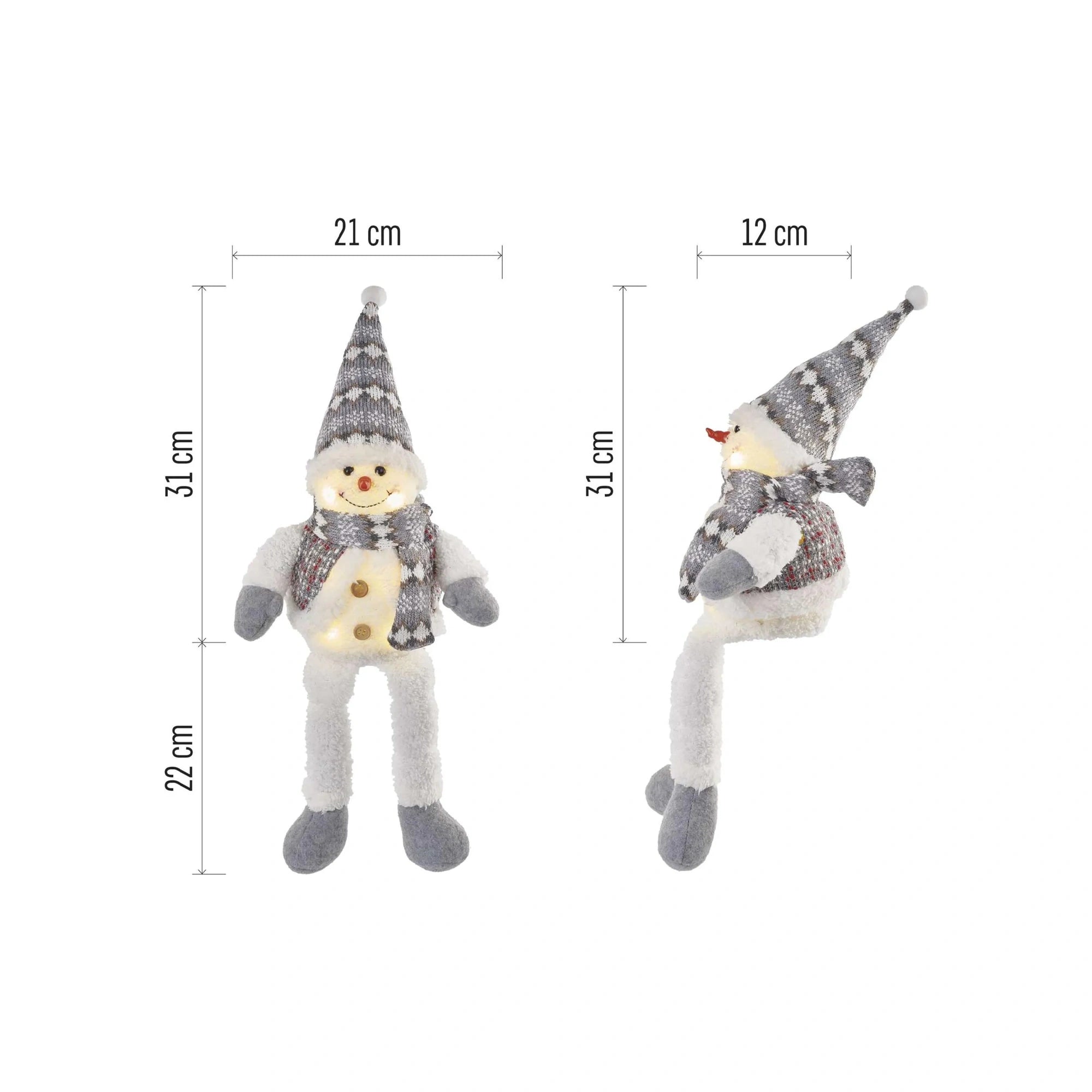 LED Christmas snowman, indoor, warm white, 3xAA, 31cm