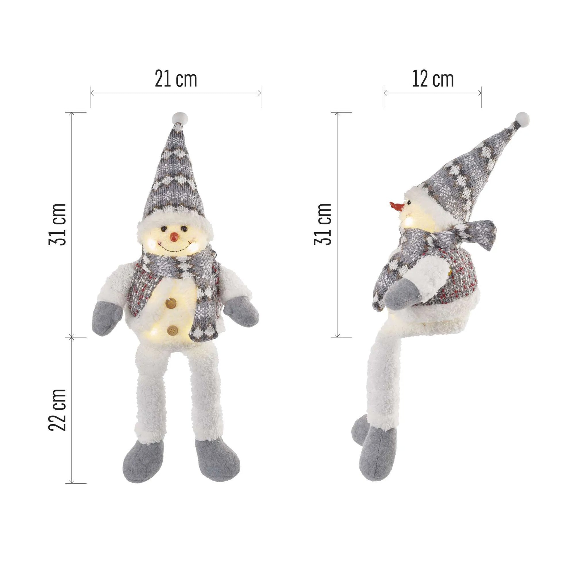 LED Christmas snowman, indoor, warm white, 3xAA, 31cm