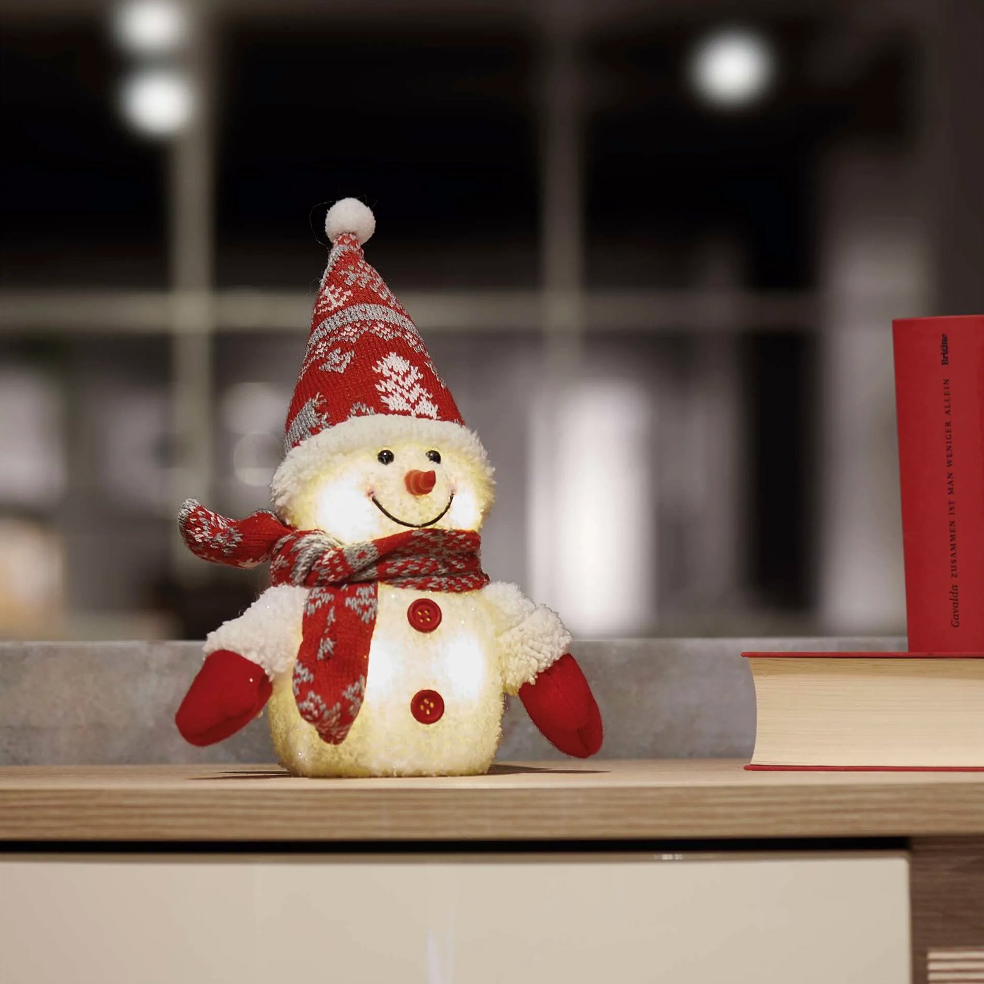 LED Christmas snowman, indoor, warm white, 3xAAA, 25cm