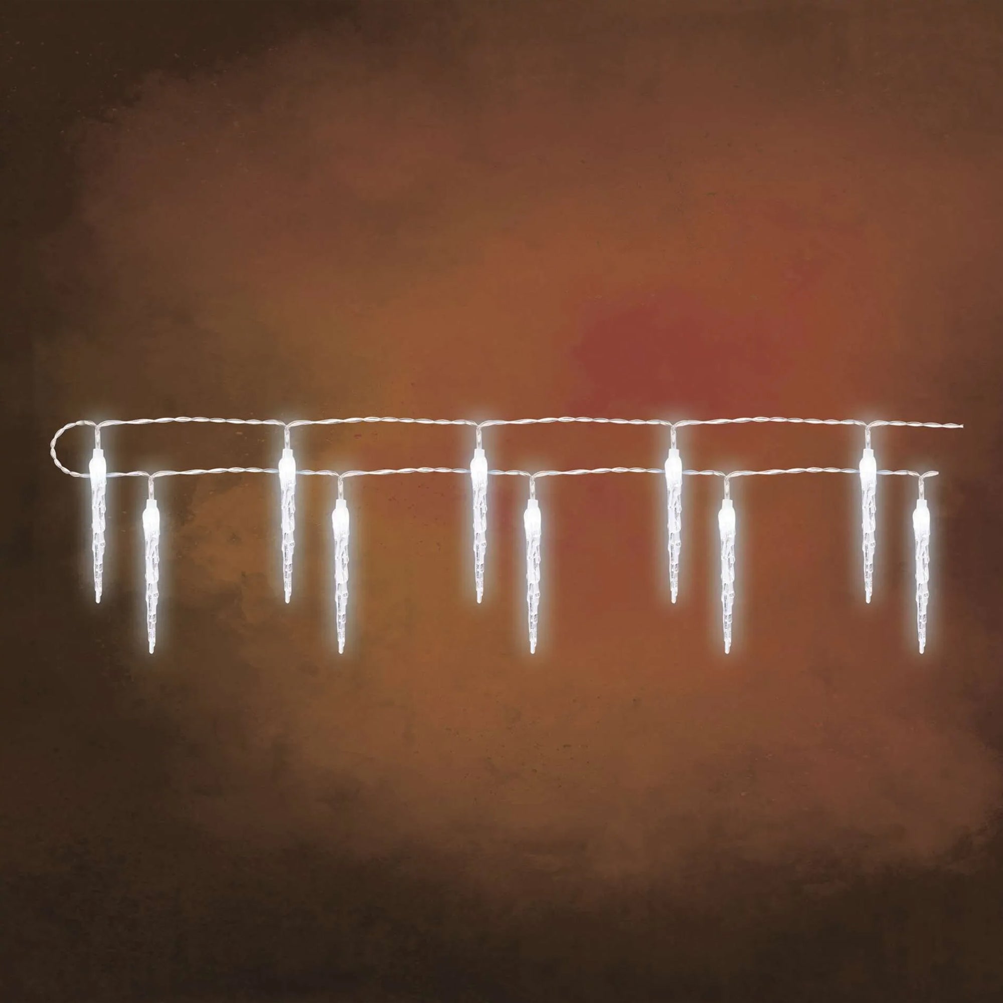 LED Christmas garland, 10 icicles, indoor, cool white, timer, 2xAA, 1.35m