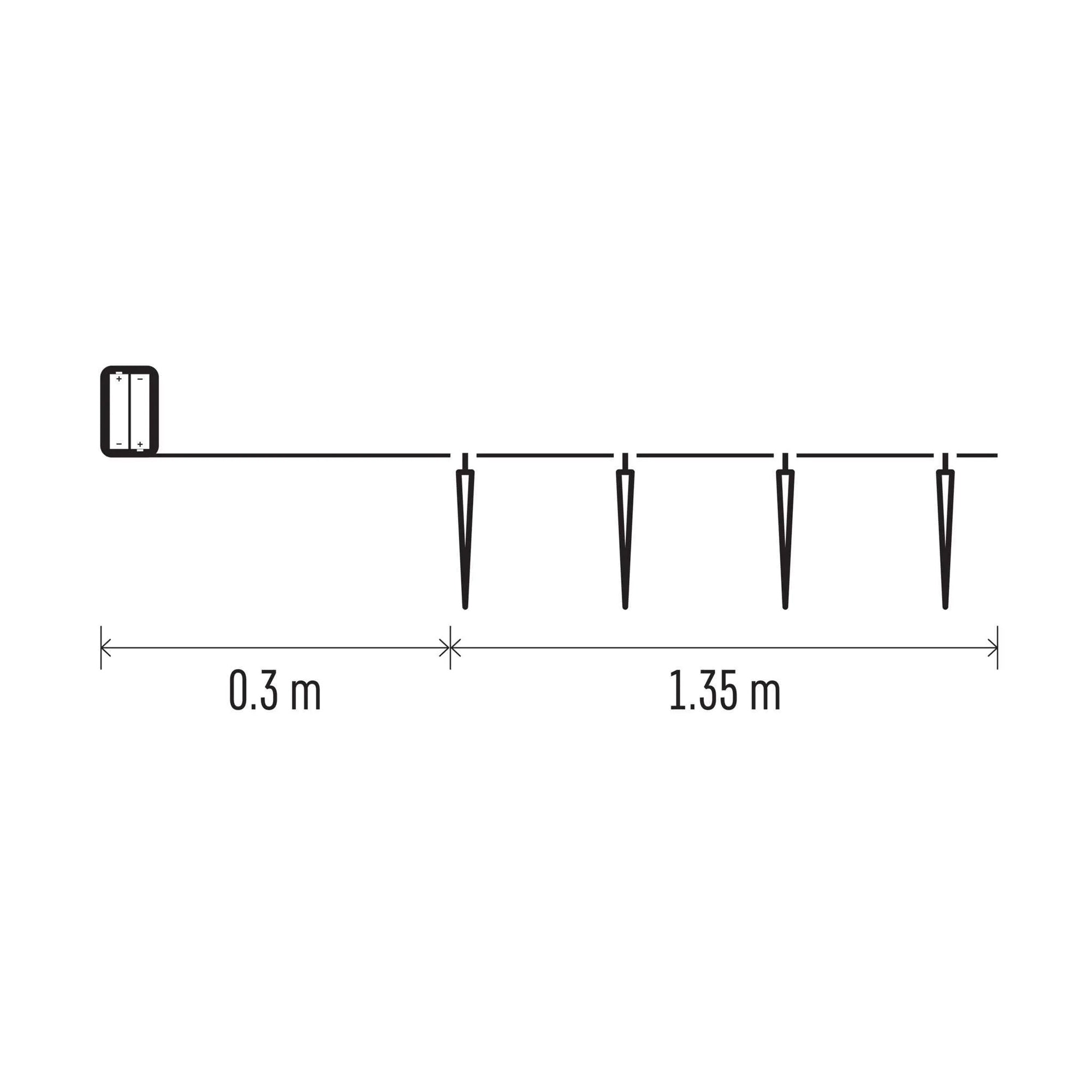 LED Christmas garland, 10 icicles, indoor, cool white, timer, 2xAA, 1.35m