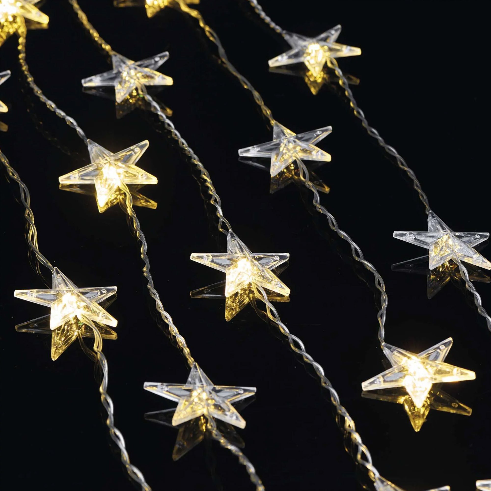 LED Christmas curtain, stars, indoor and outdoor, warm white, timer, 120x90cm