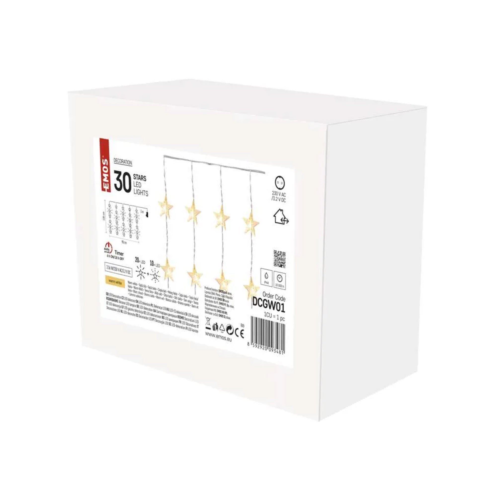 LED Christmas curtain, stars, indoor and outdoor, warm white, timer, 120x90cm