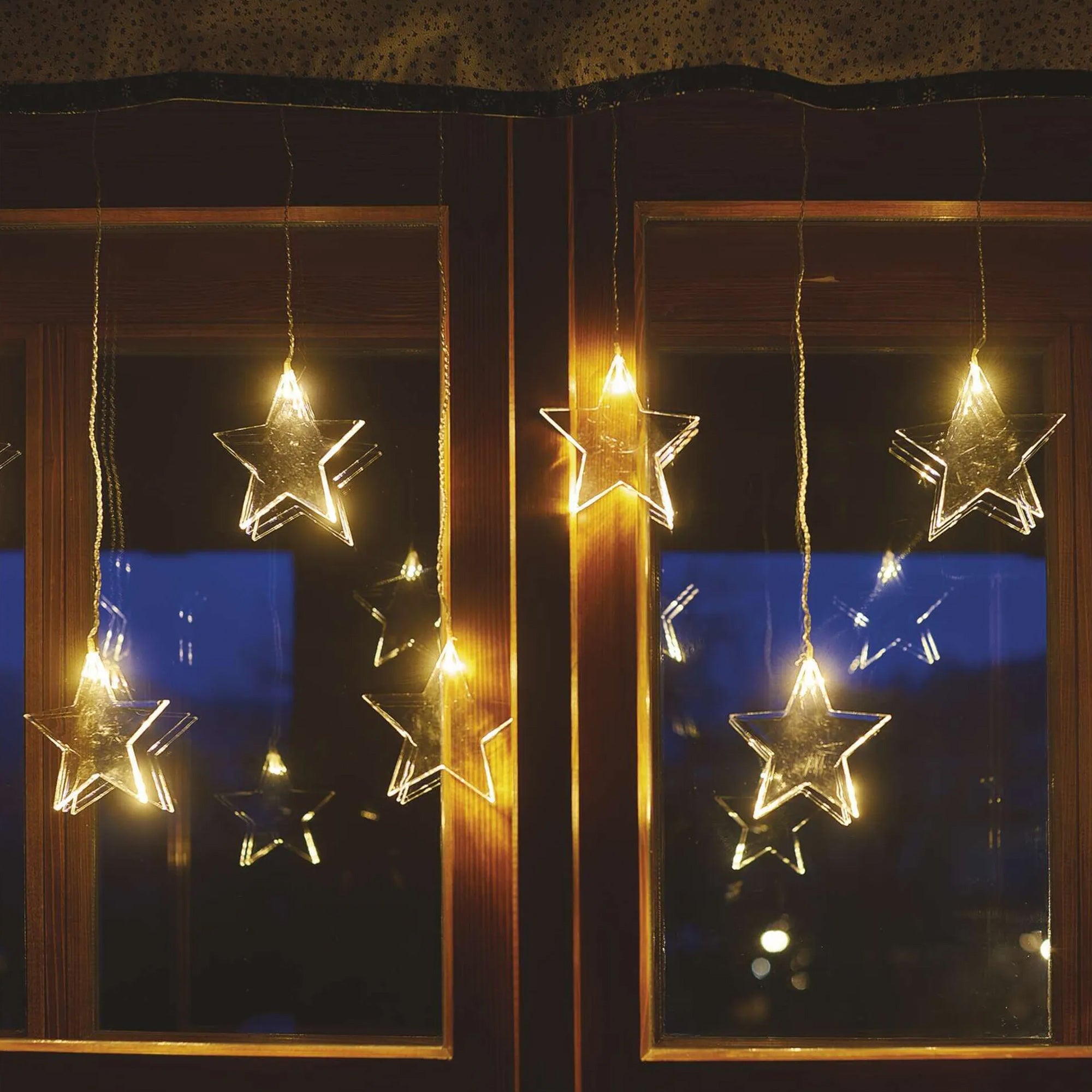 LED Christmas curtain, stars, indoor and outdoor, warm white, 45x84cm