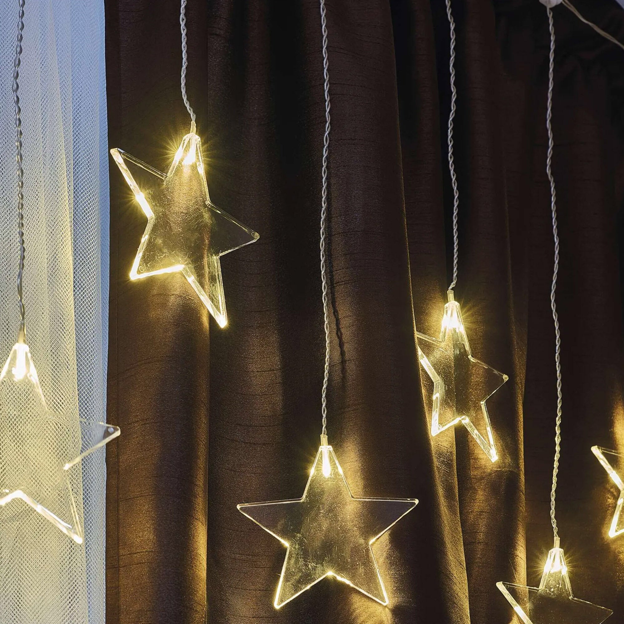 LED Christmas curtain, stars, indoor and outdoor, warm white, 45x84cm