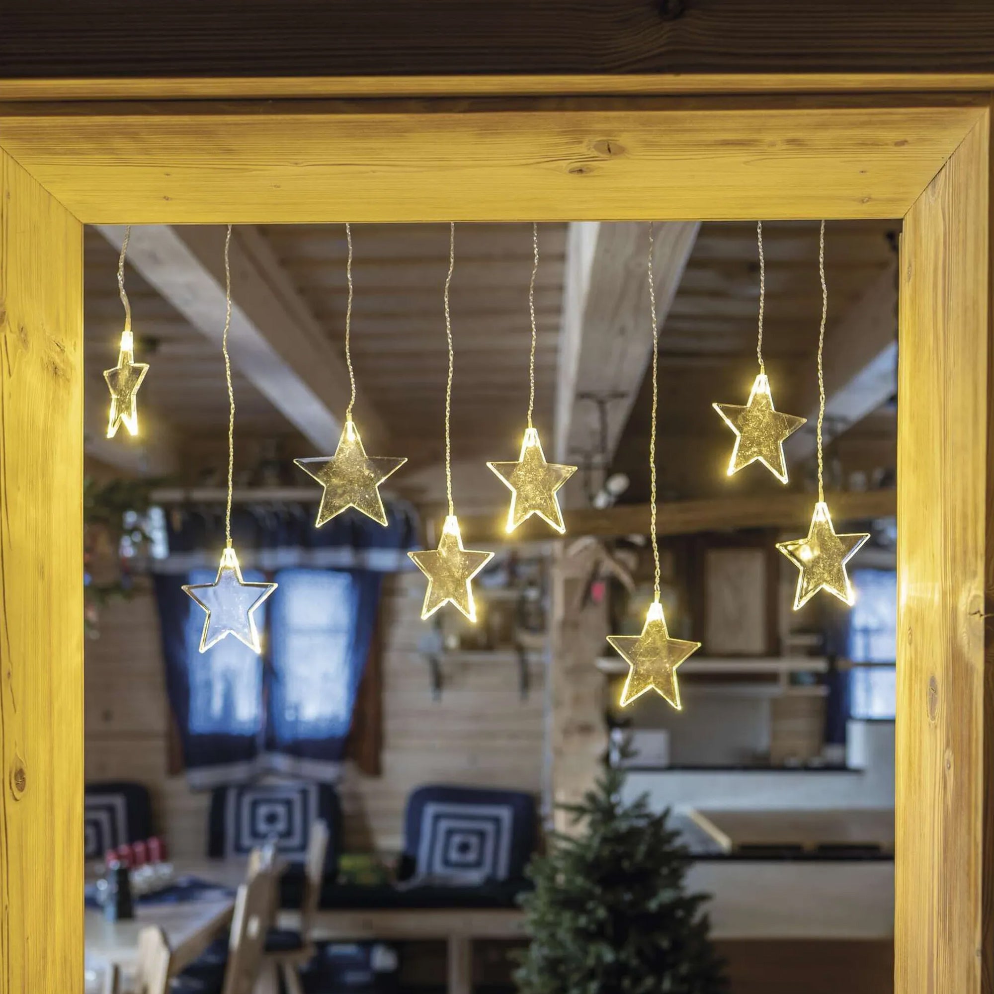 LED Christmas curtain, stars, indoor and outdoor, warm white, 45x84cm