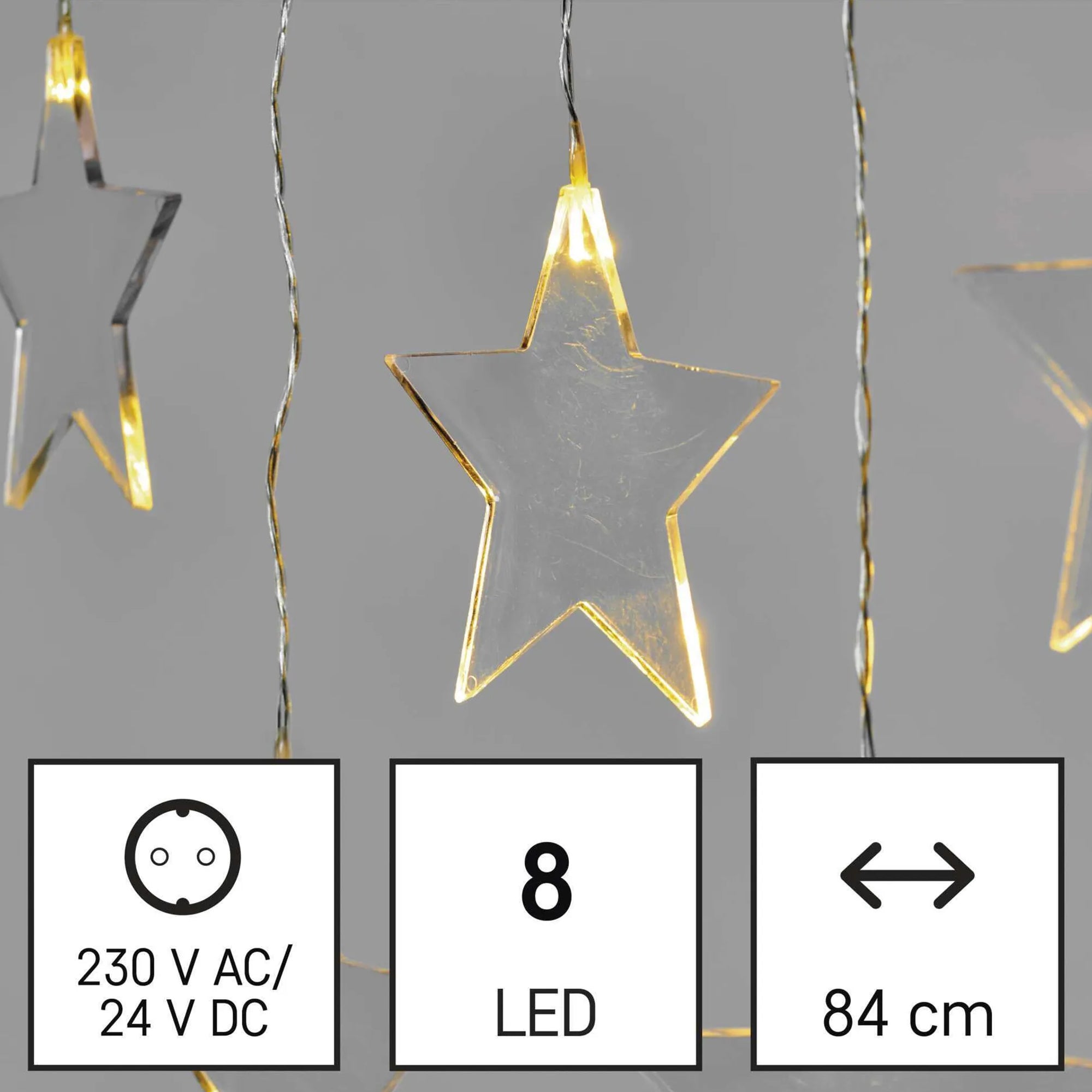 LED Christmas curtain, stars, indoor and outdoor, warm white, 45x84cm