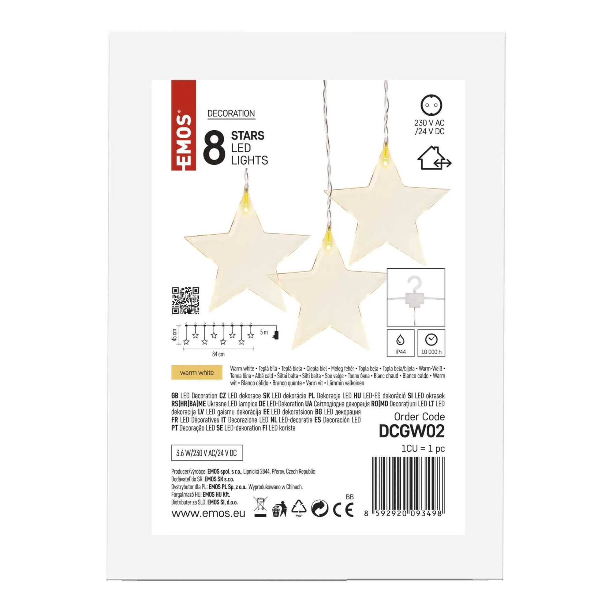 LED Christmas curtain, stars, indoor and outdoor, warm white, 45x84cm