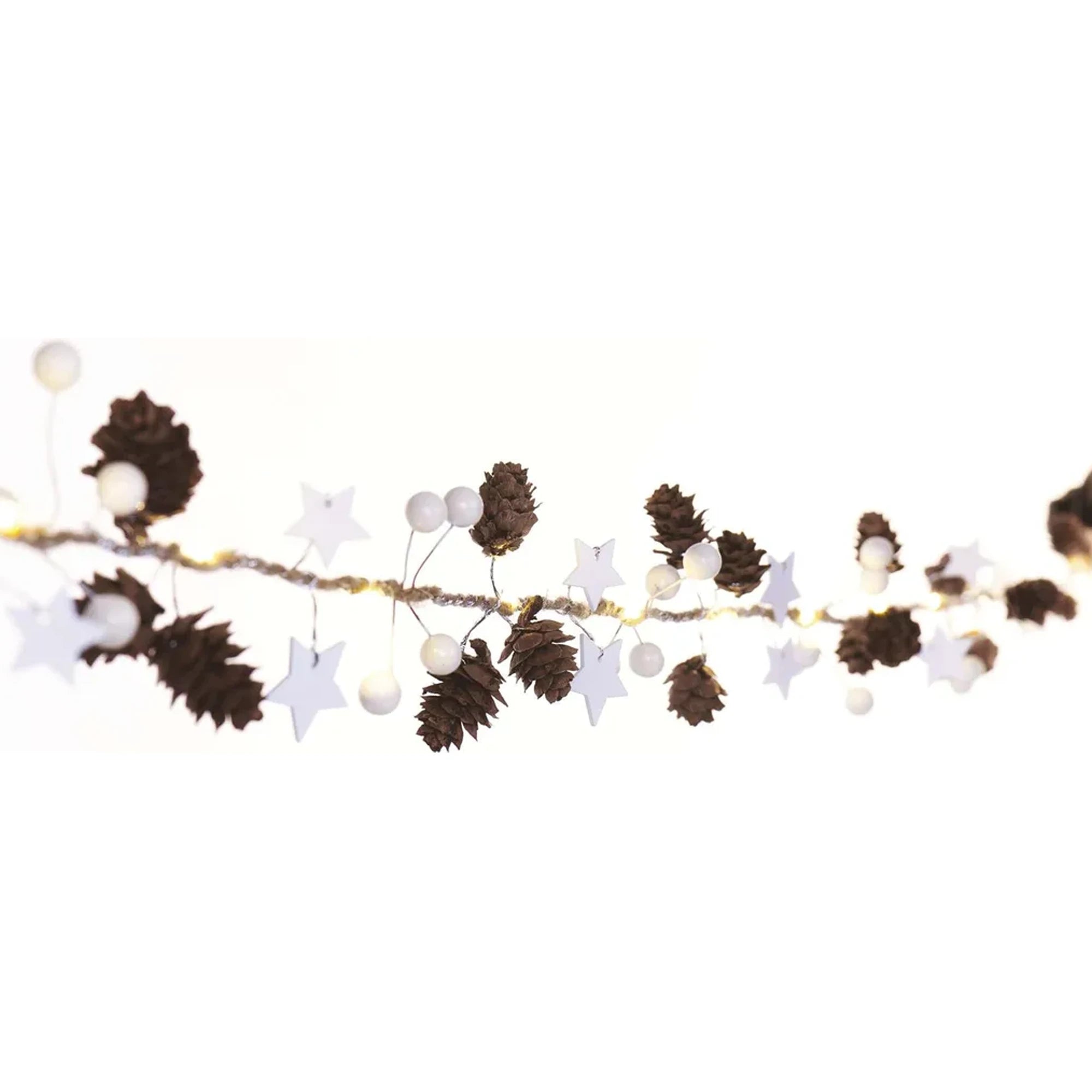 Božićna girlanda, češeri, LED, toplo bijela, 2xAA, IP20, 1.7m