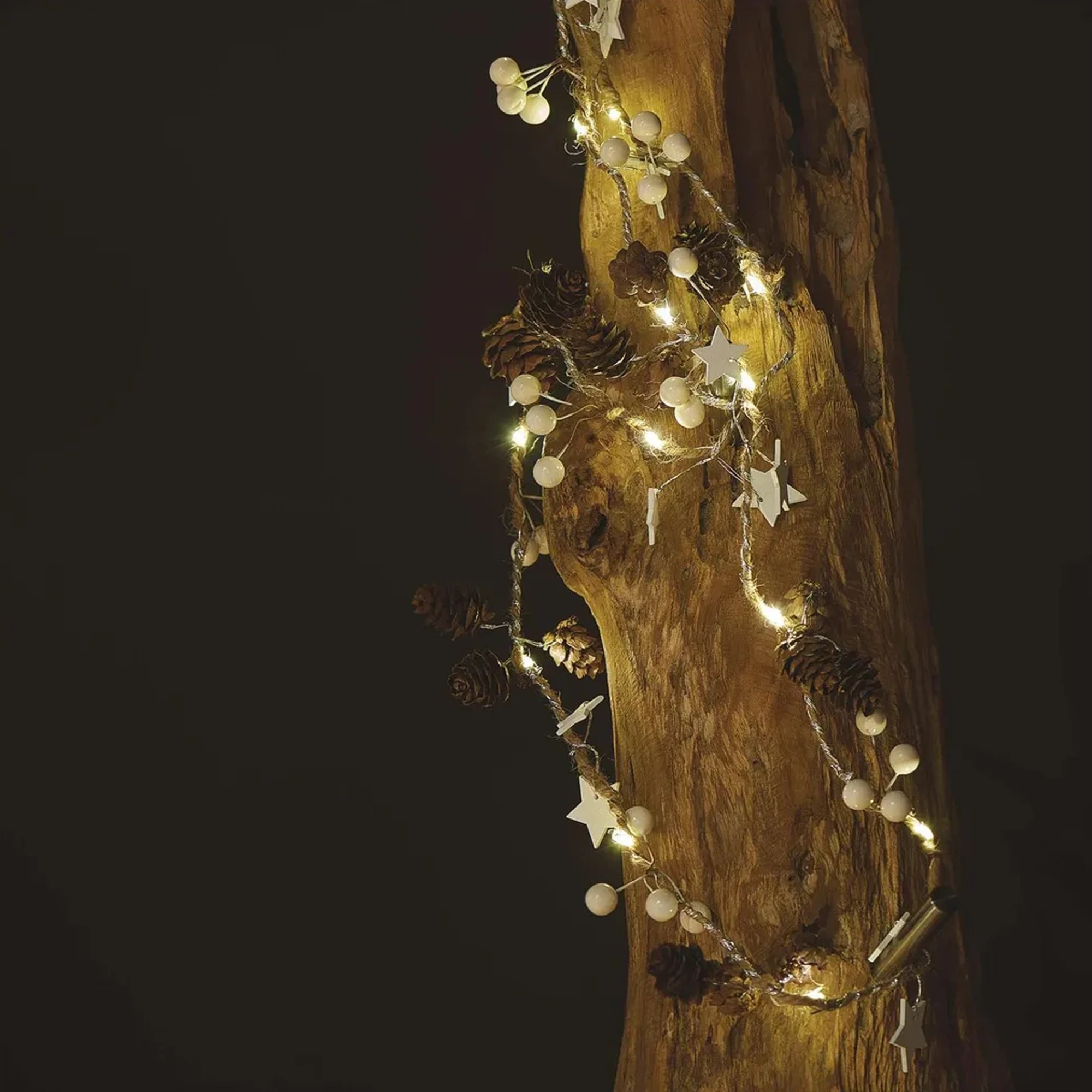 Božićna girlanda, češeri, LED, toplo bijela, 2xAA, IP20, 1.7m