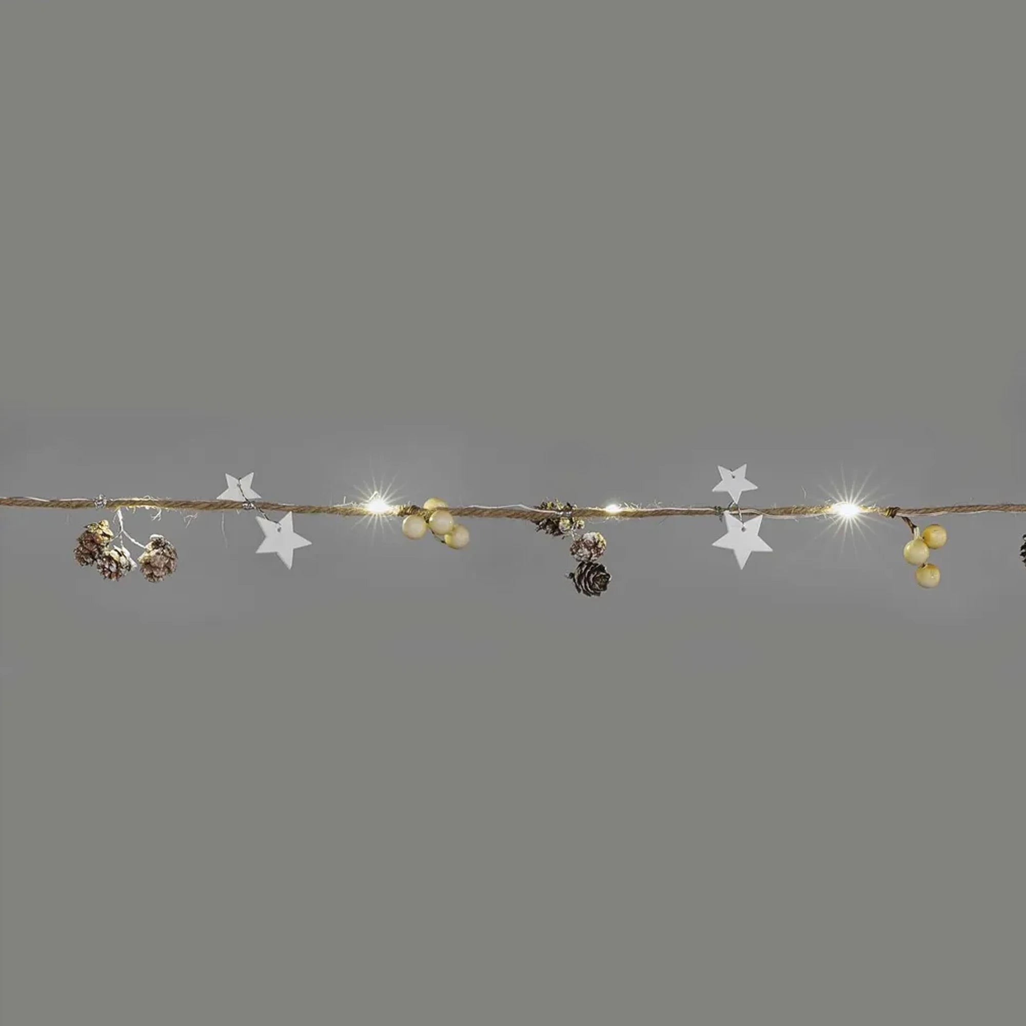 Božićna girlanda, češeri, LED, toplo bijela, 2xAA, IP20, 1.7m