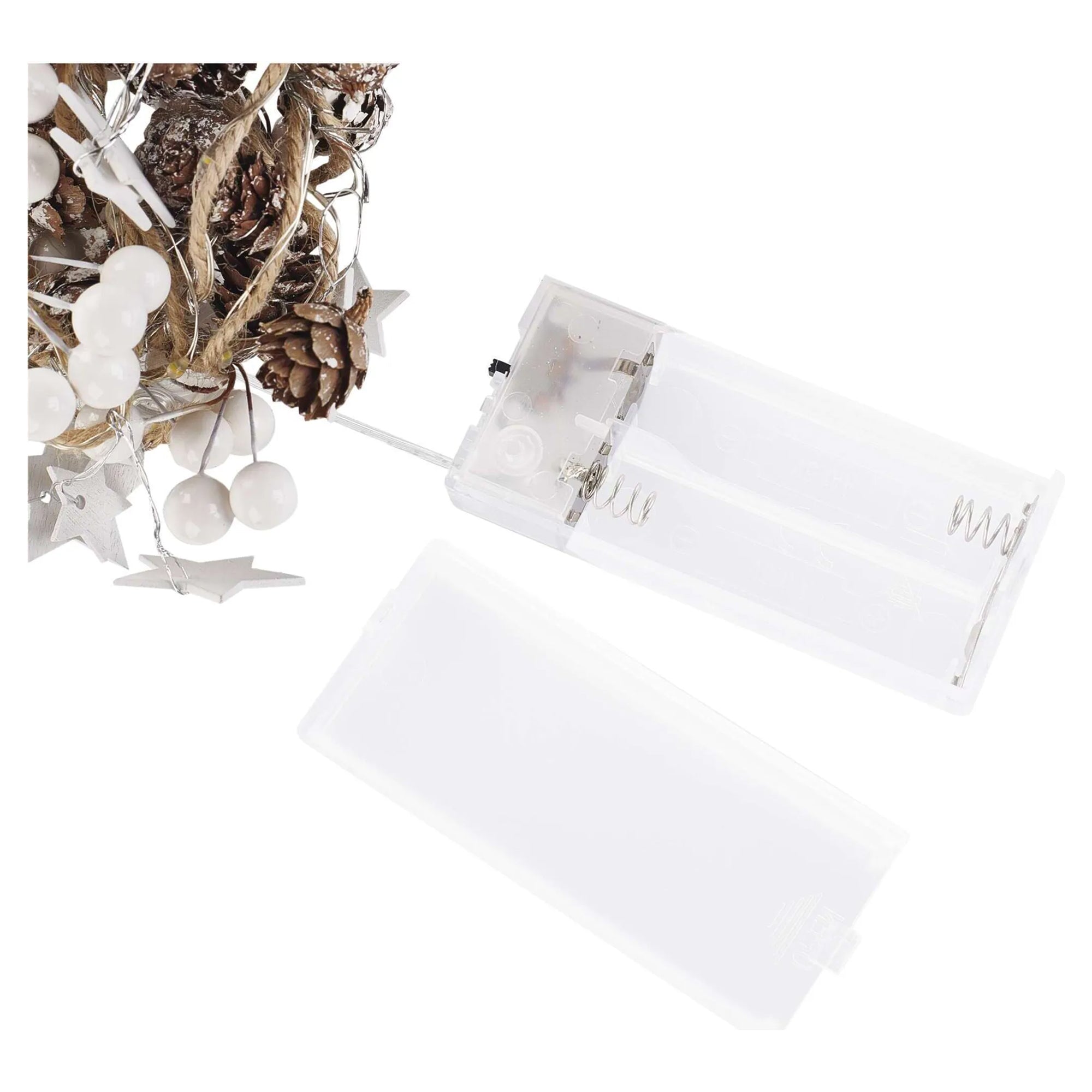 LED Christmas garland, cones, indoor, warm white, 2xAA, 1.7m