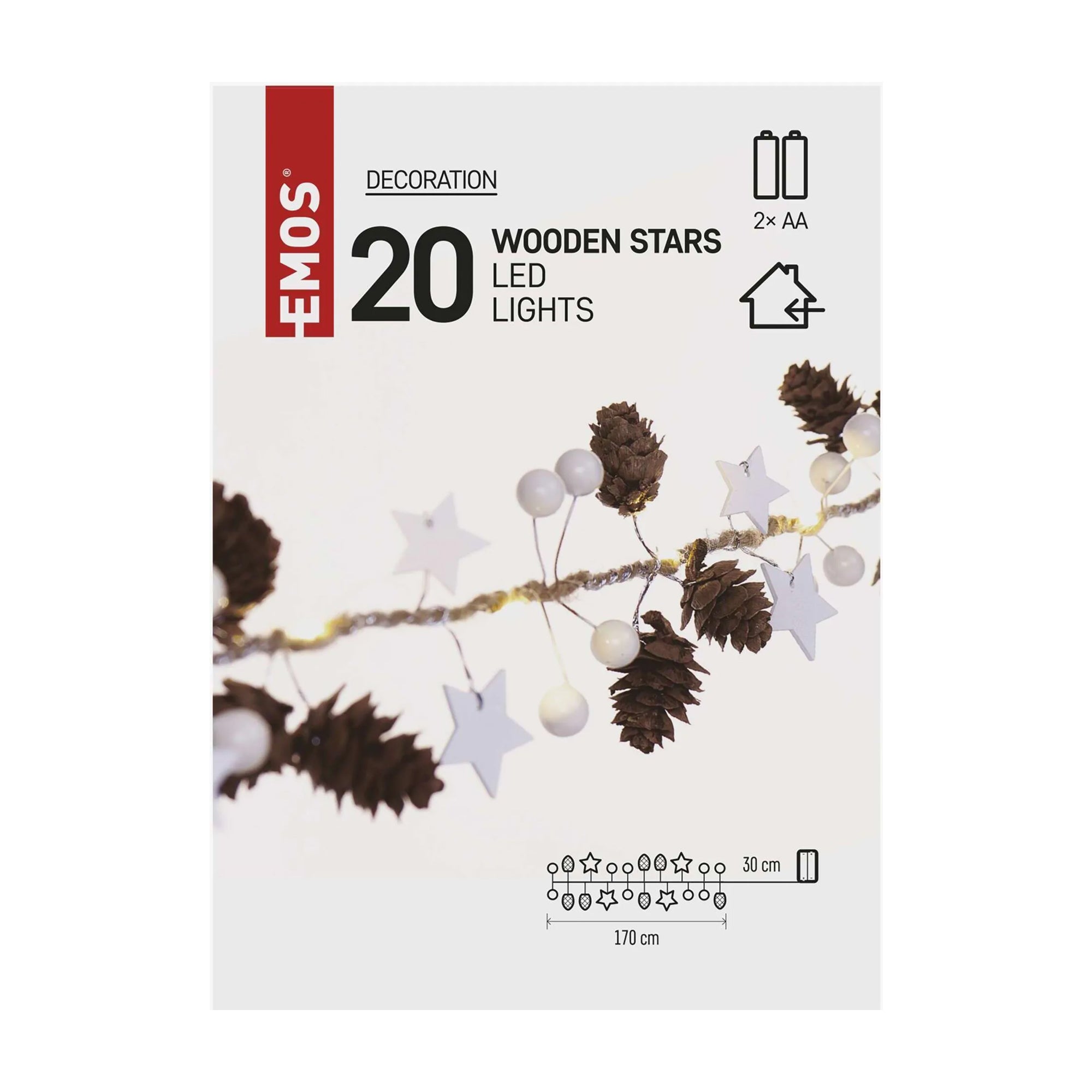 LED Christmas garland, cones, indoor, warm white, 2xAA, 1.7m