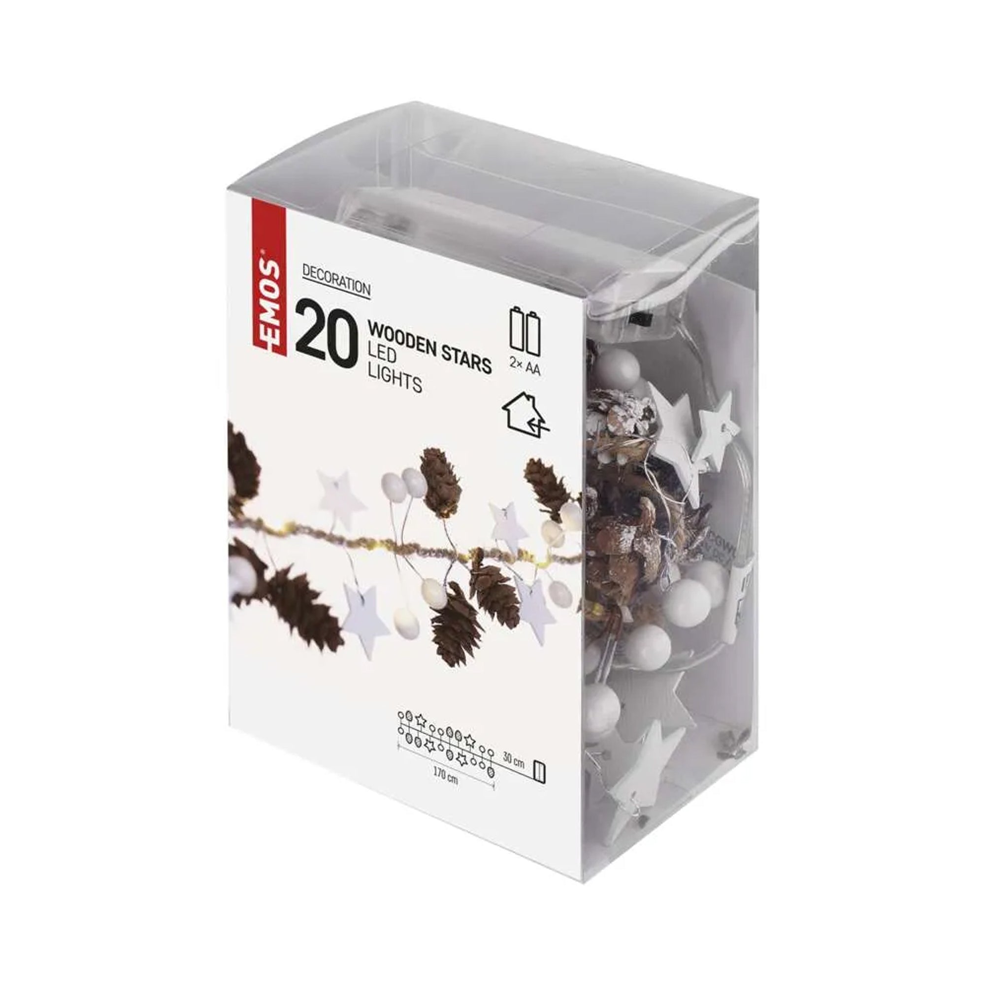 LED Christmas garland, cones, indoor, warm white, 2xAA, 1.7m