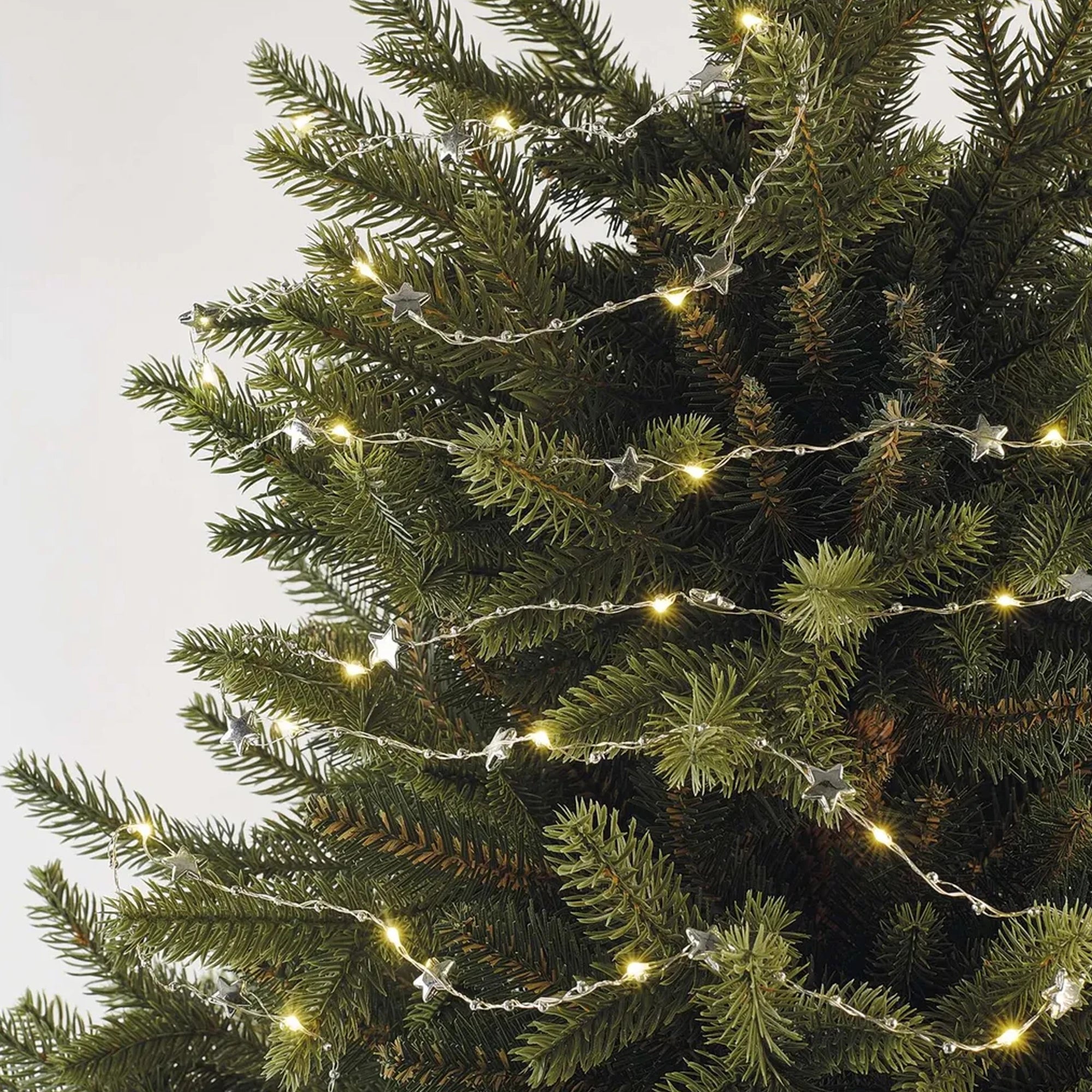 Božićna girlanda, zvijezde, srebrne, LED, toplo bijela, 2xAA, IP20, 1.9m