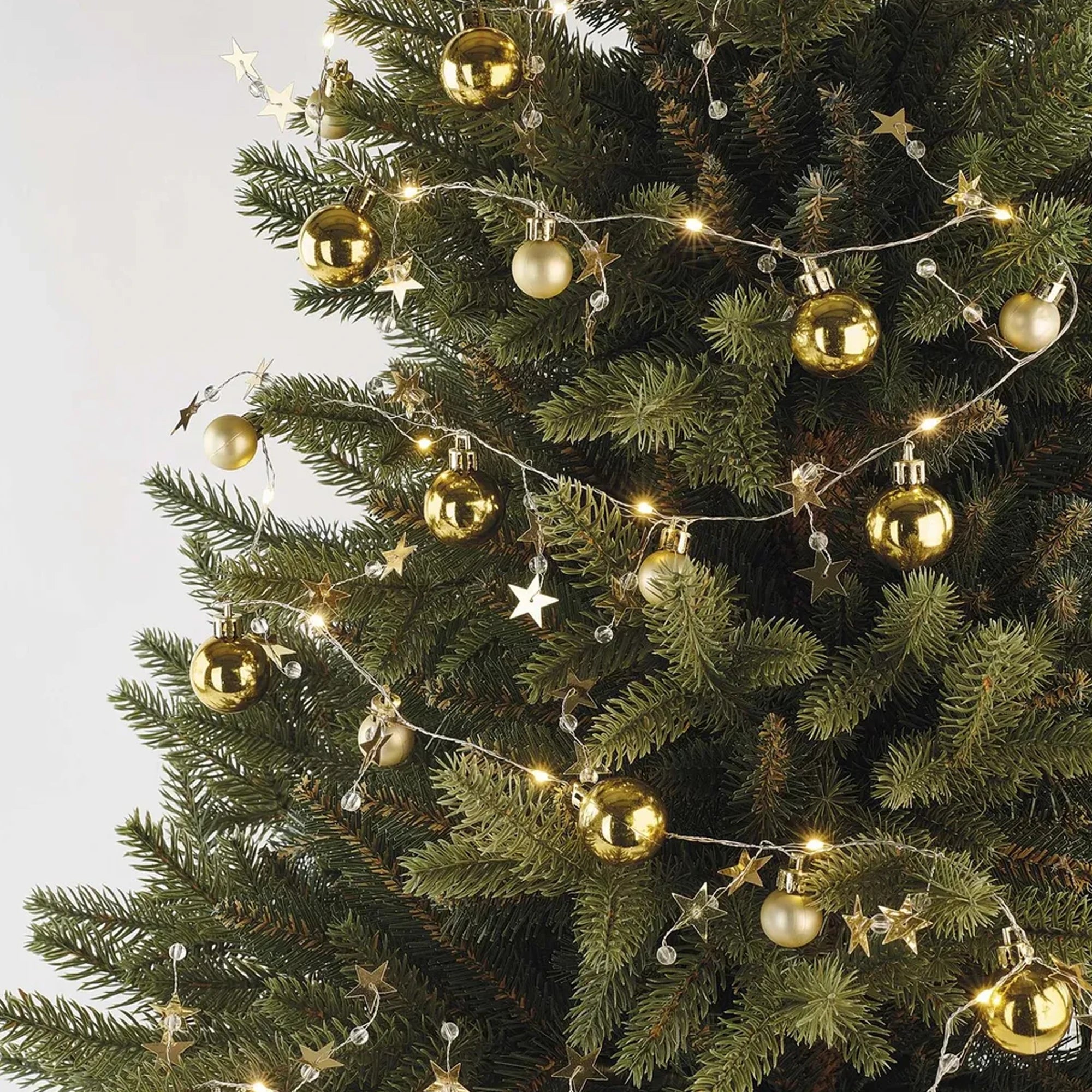 Božićna girlanda, zlatne kugle sa zvijezdama, LED, toplo bijela, 2xAA, IP20, 1.9m