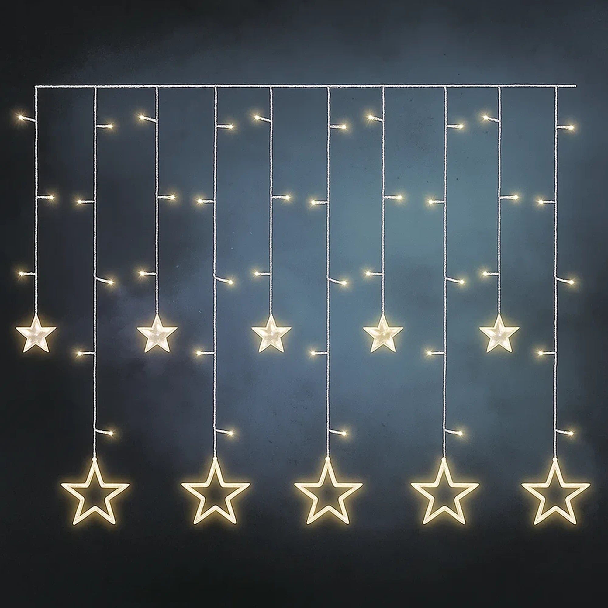 Božićna zavjesa, zvijezde, LED, toplo bijela, IP20, 185x105cm