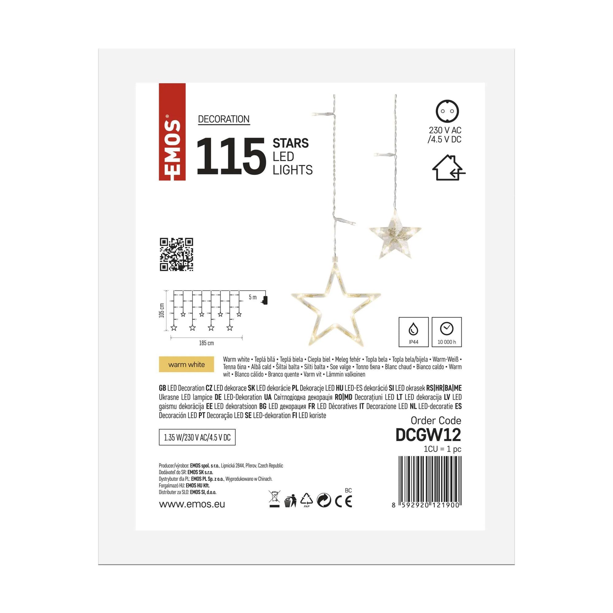 LED božićna zavjesa, zvijezde, unutarnja, toplo bijela, 185x105cm