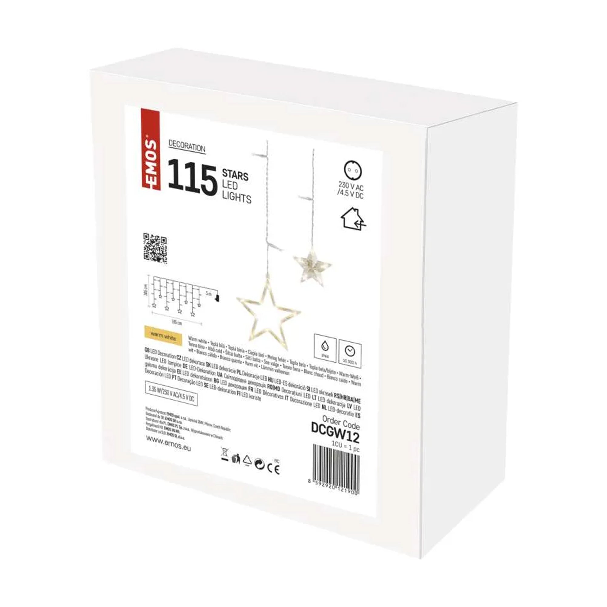 LED božićna zavjesa, zvijezde, unutarnja, toplo bijela, 185x105cm