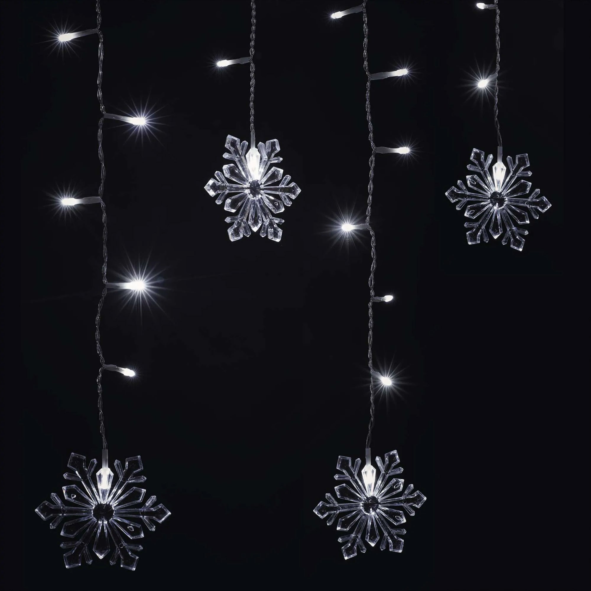 LED Christmas curtain, snowflakes, indoor, cool white, 135x50cm