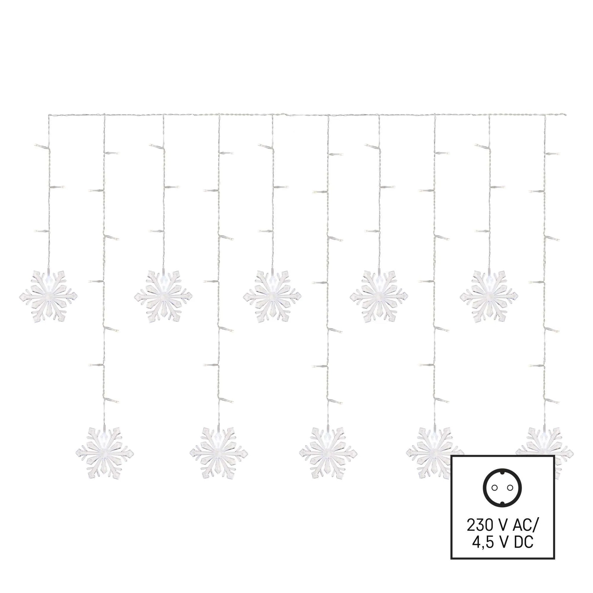 LED Christmas curtain, snowflakes, indoor, cool white, 135x50cm