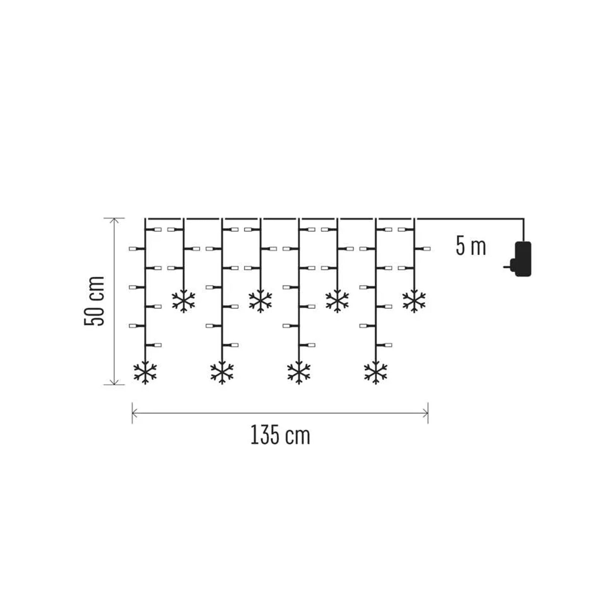 LED Christmas curtain, snowflakes, indoor, cool white, 135x50cm