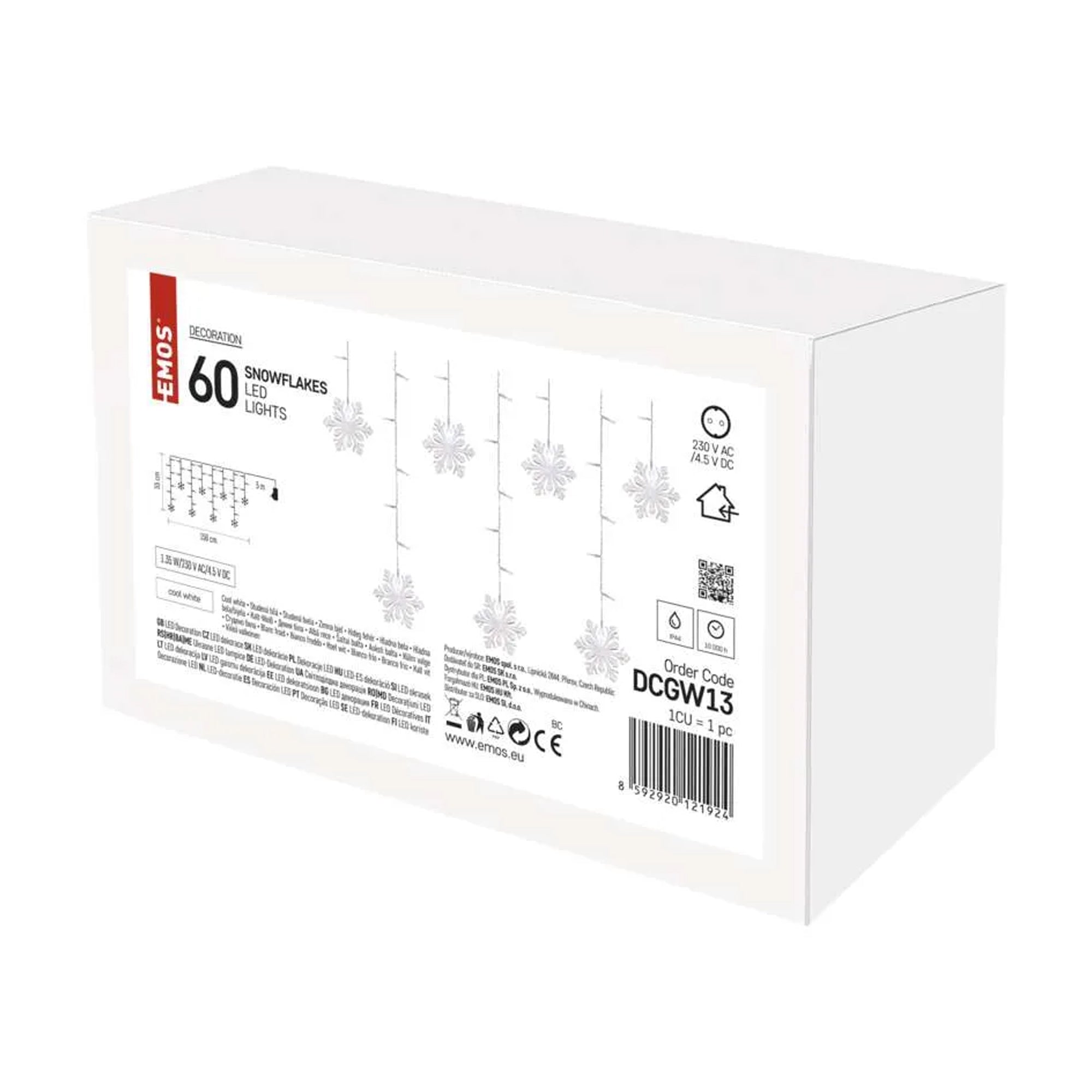 LED Christmas curtain, snowflakes, indoor, cool white, 135x50cm