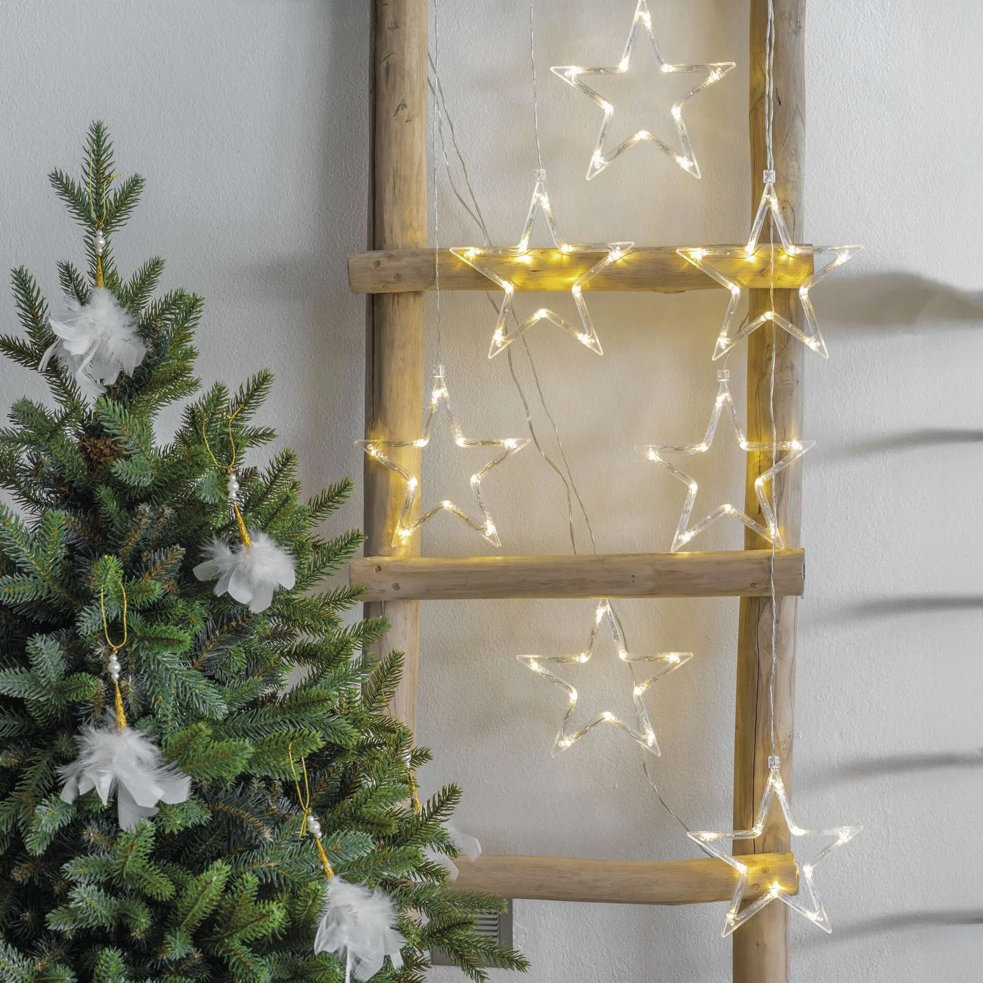LED Christmas curtain, 7 stars, indoor, warm white, 67x125cm