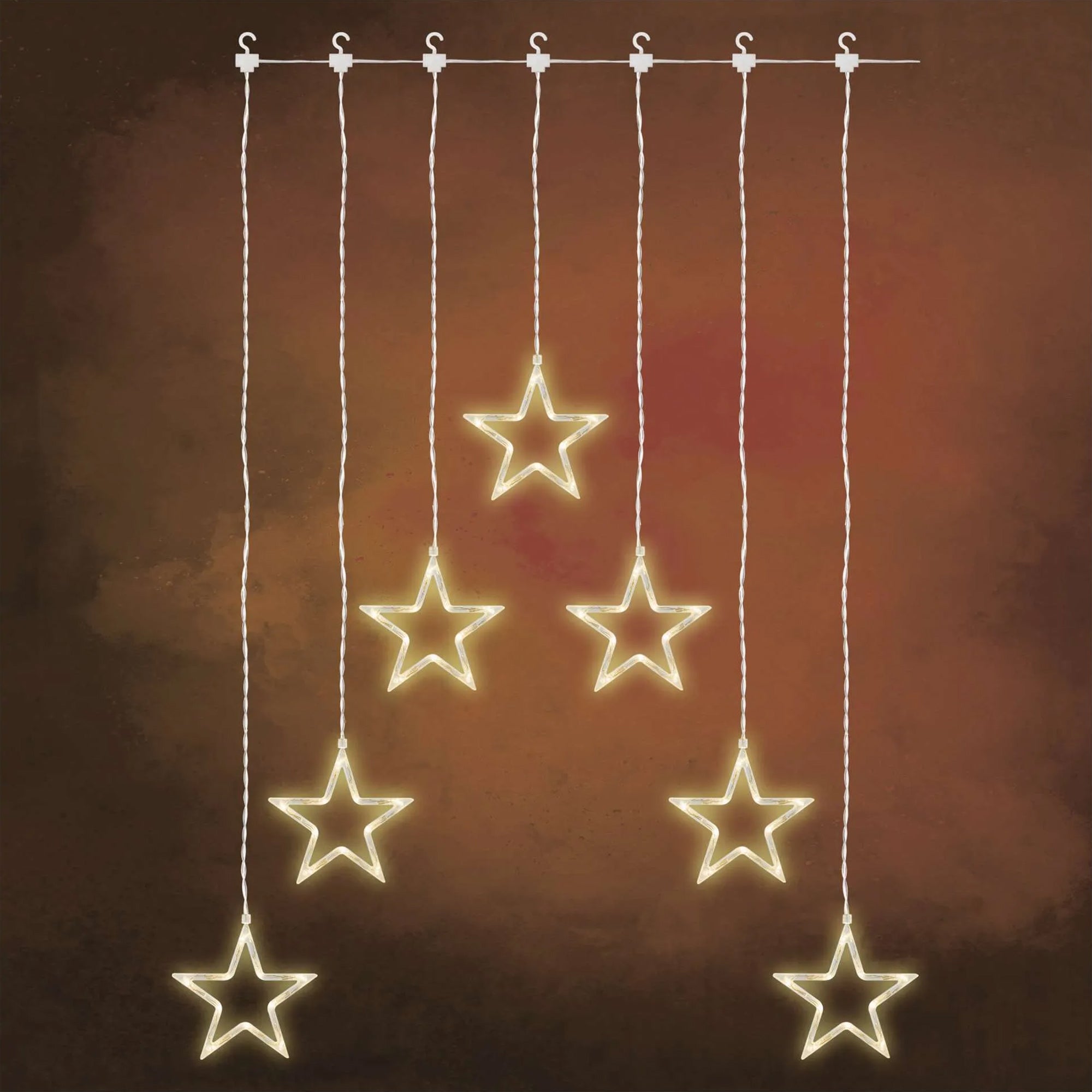 LED Christmas curtain, 7 stars, indoor, warm white, 67x125cm