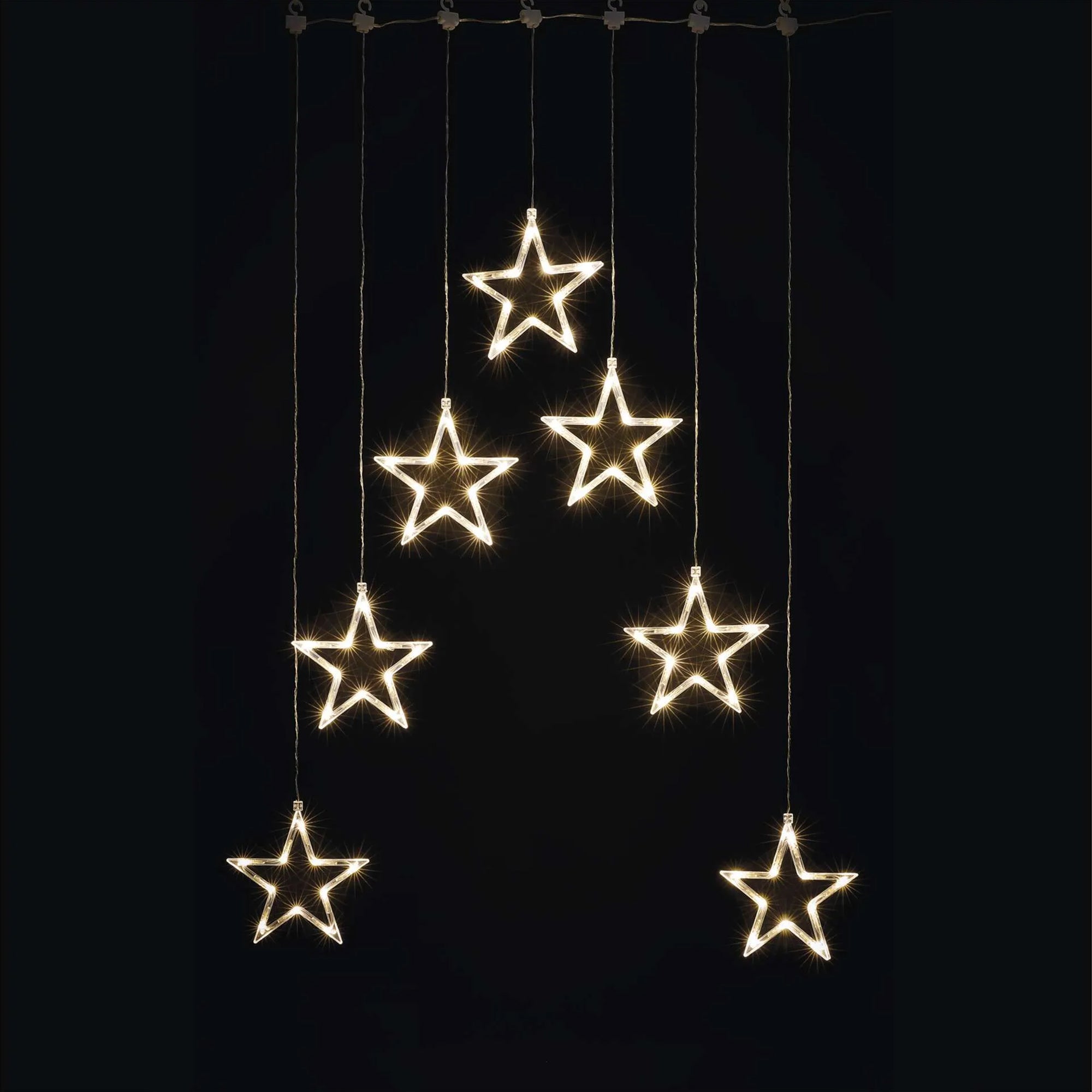 LED Christmas curtain, 7 stars, indoor, warm white, 67x125cm