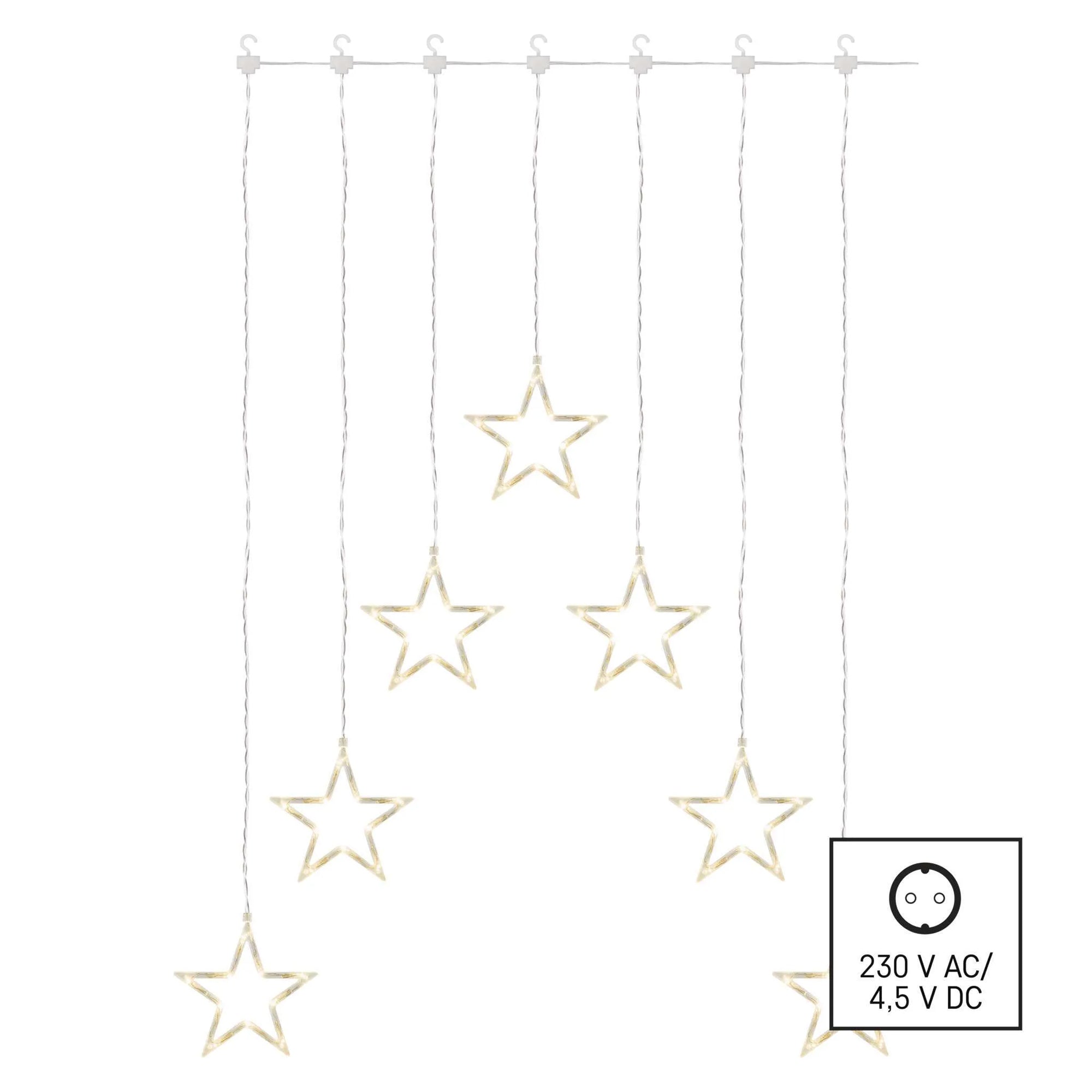 LED Christmas curtain, 7 stars, indoor, warm white, 67x125cm