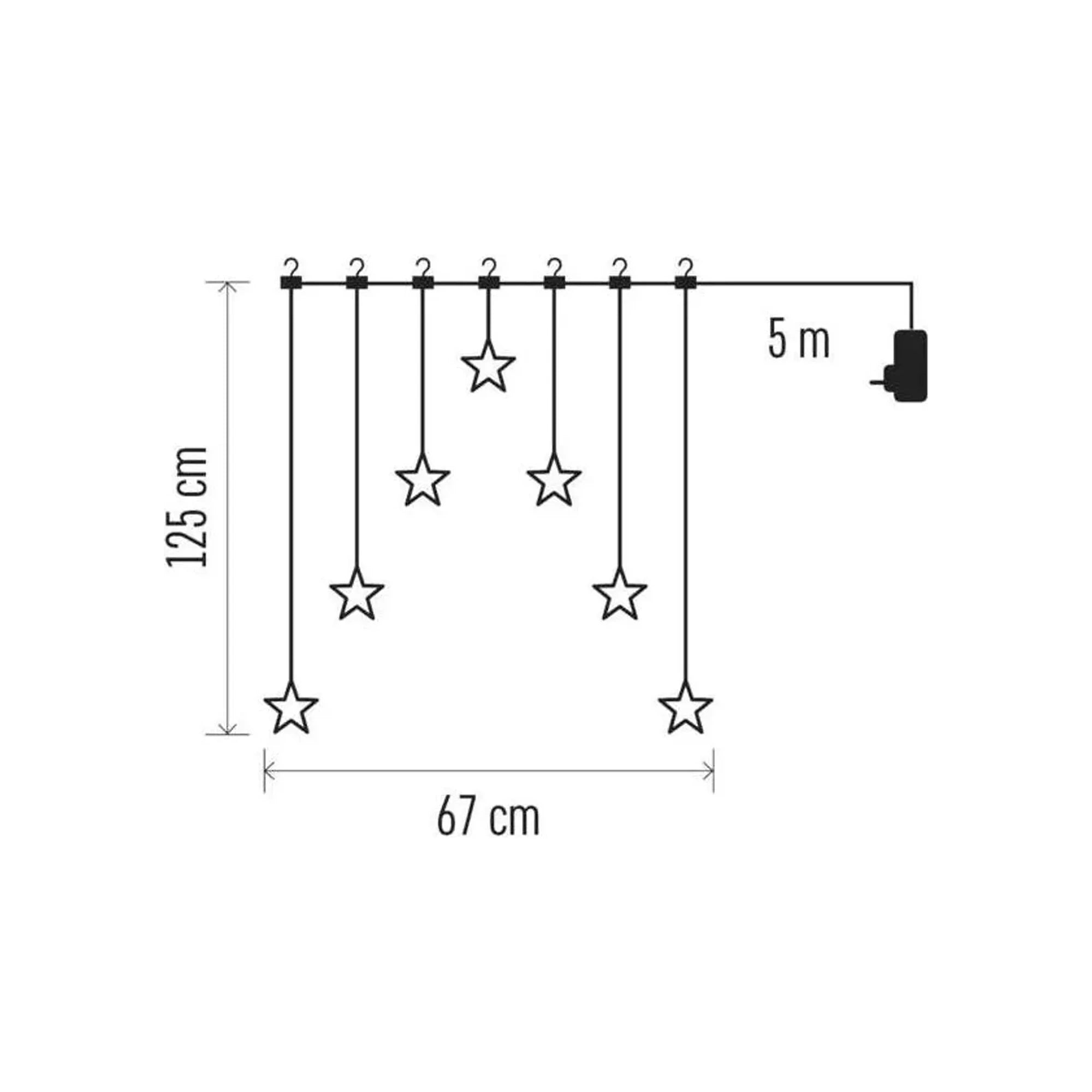 Božićna zavjesa, 7 zvijezda, LED, toplo bijela, IP20, 67x125cm
