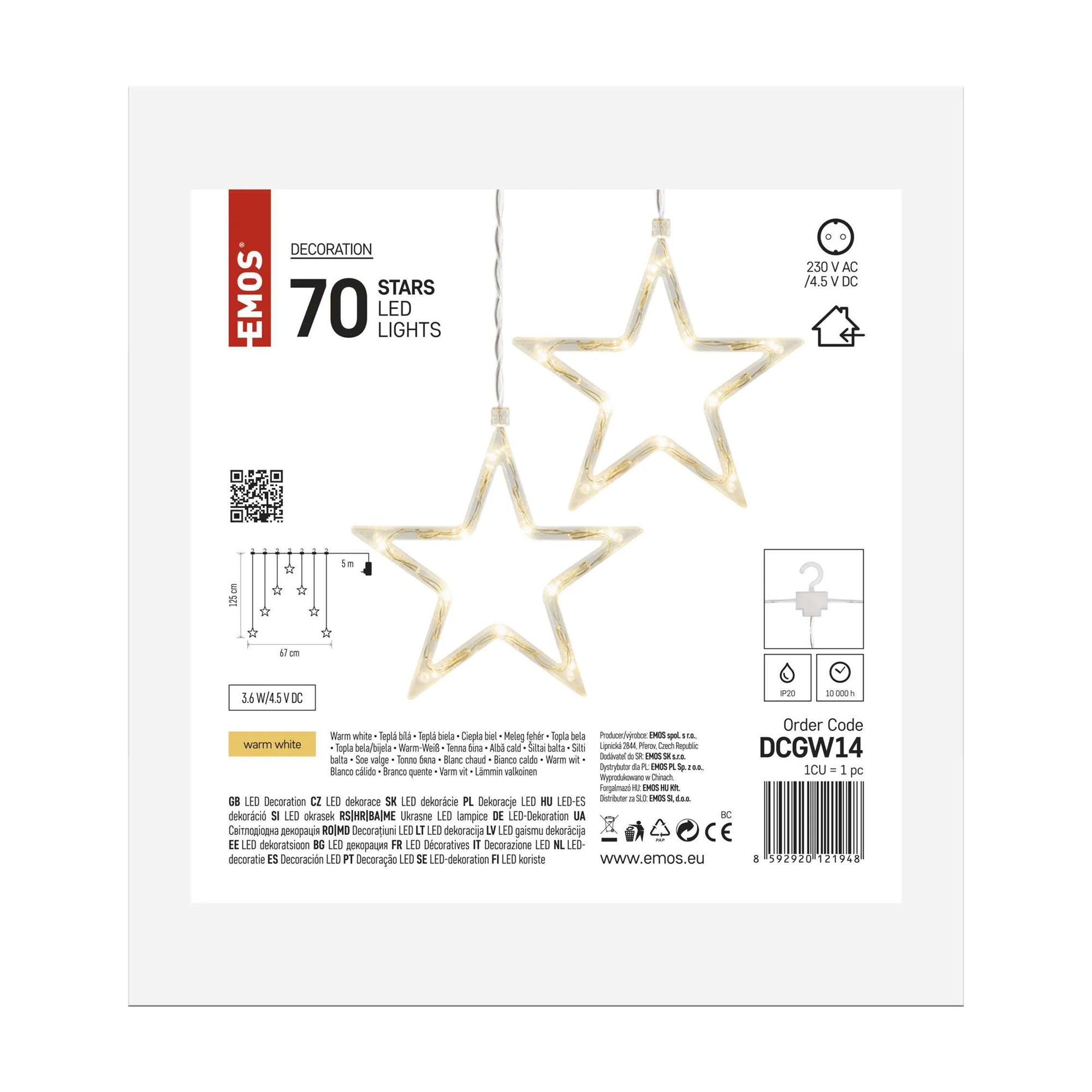 LED Christmas curtain, 7 stars, indoor, warm white, 67x125cm