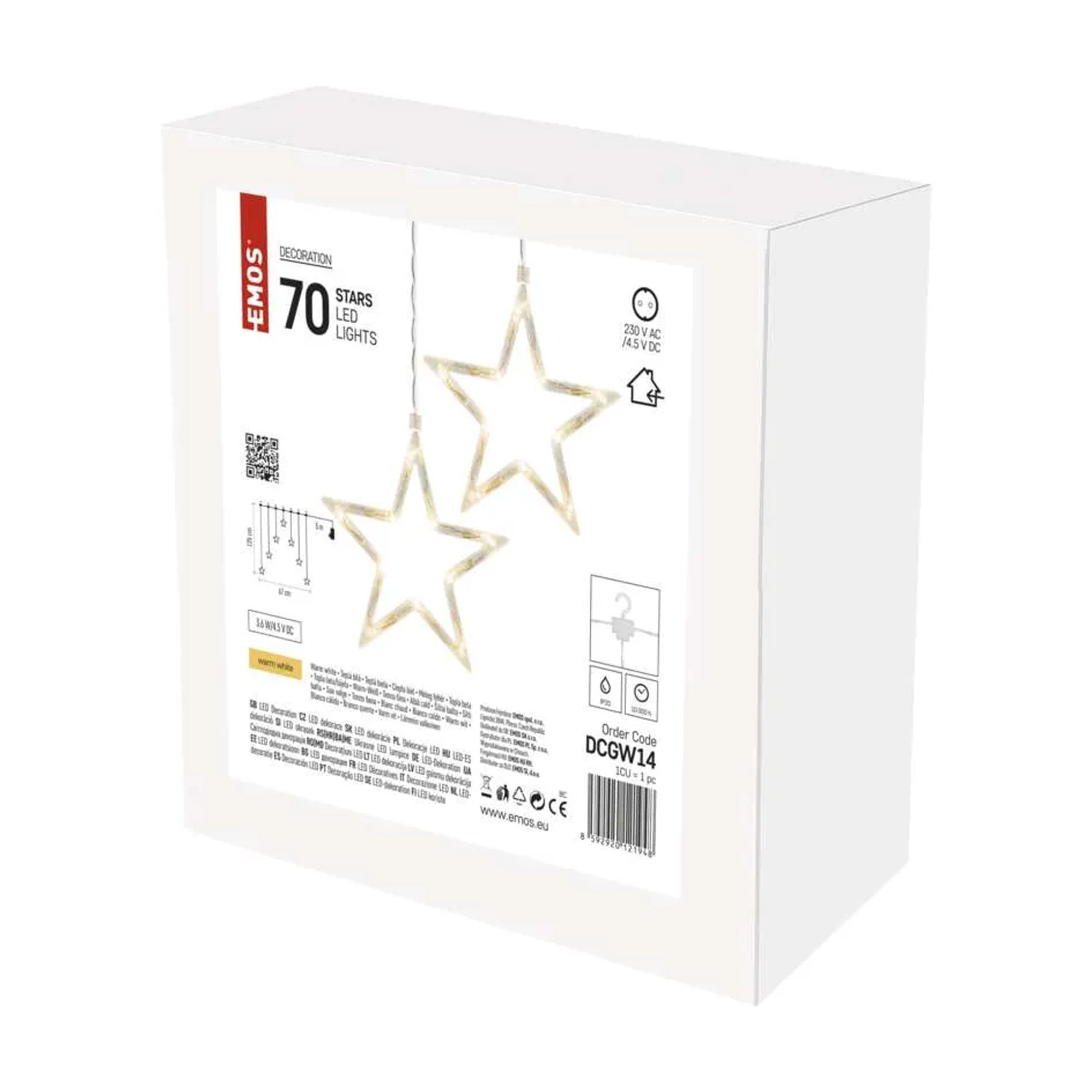 LED Christmas curtain, 7 stars, indoor, warm white, 67x125cm