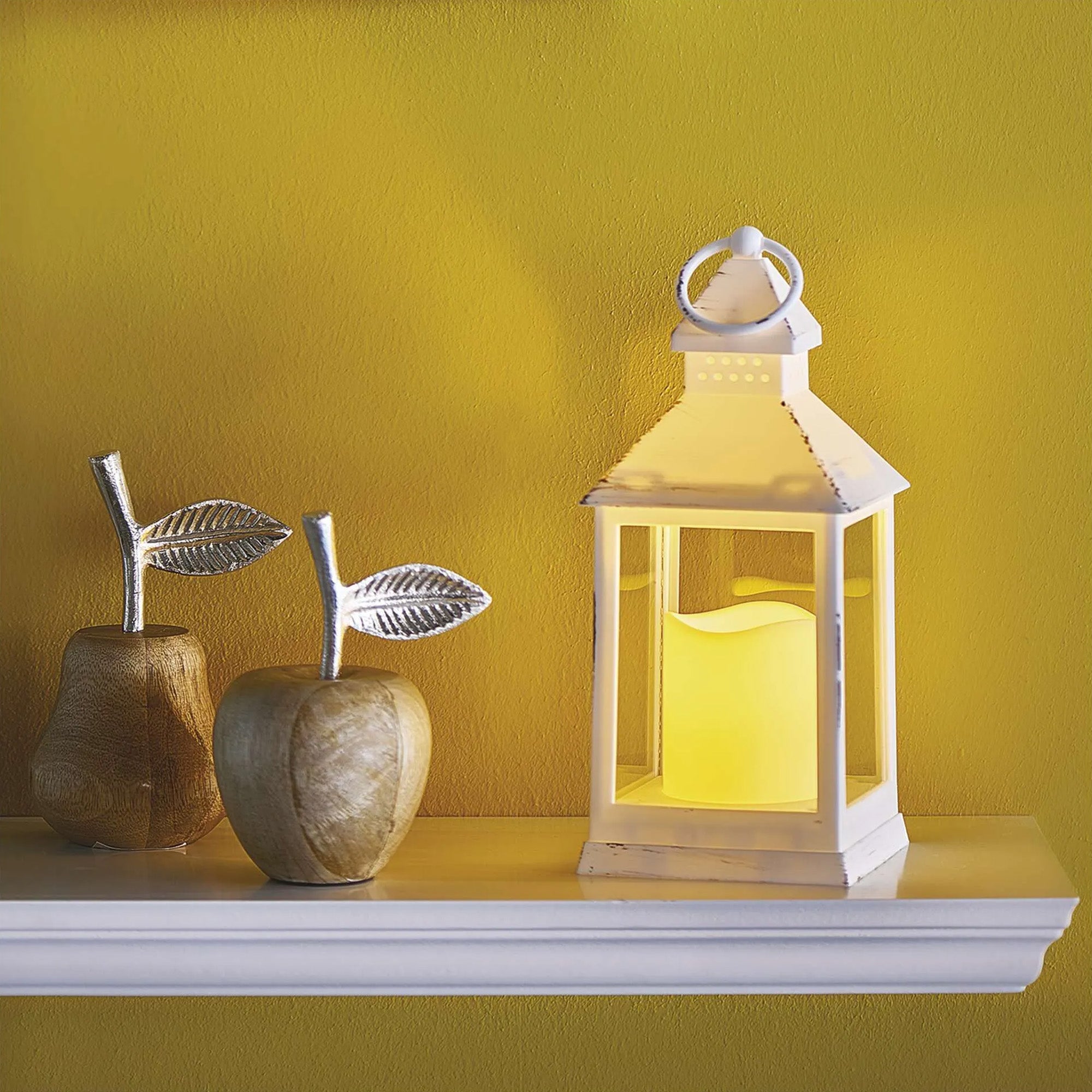 Lanterna sa svijećom, antikna, bijela, LED, 3xAAA, IP20