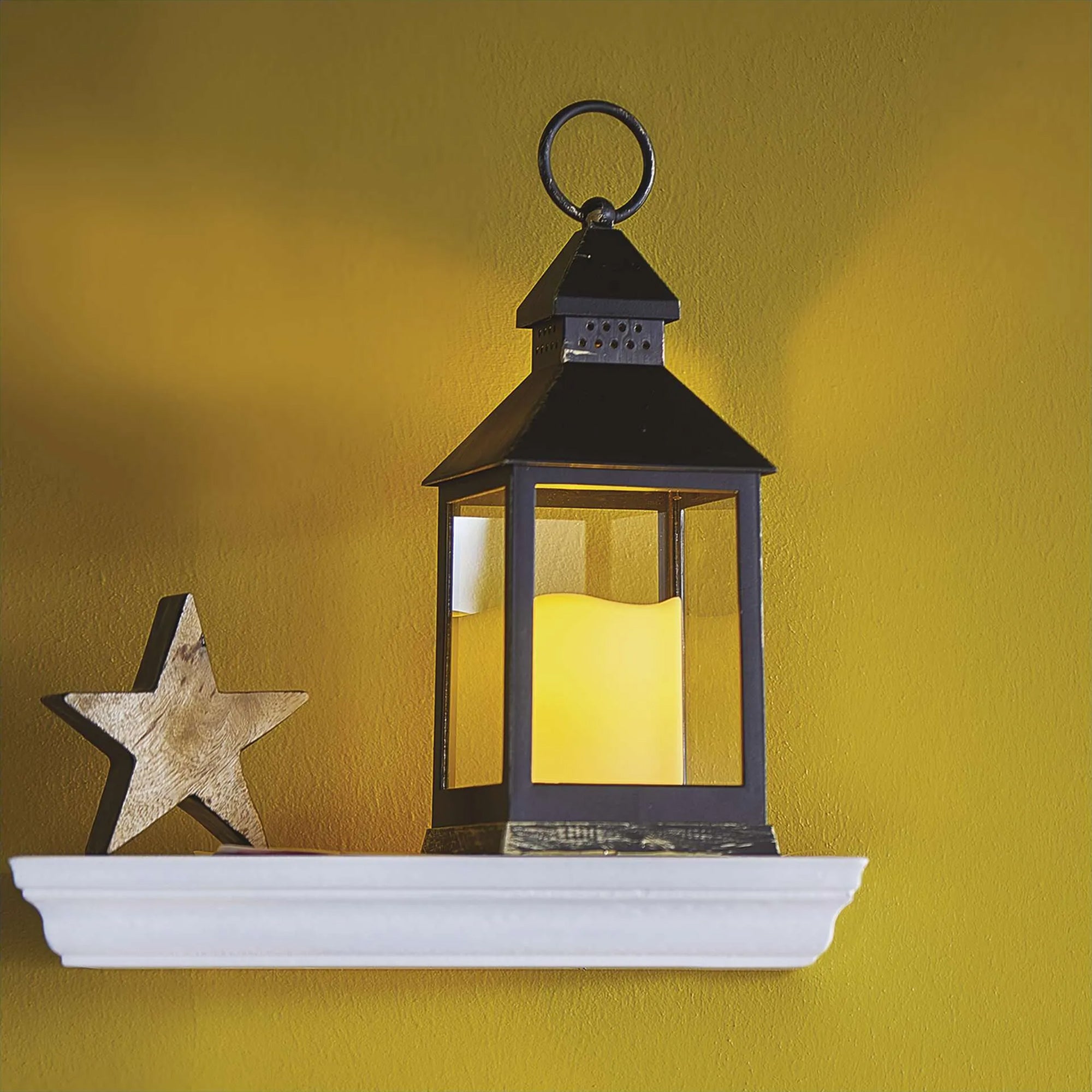 LED antique lantern, indoor, black, flickering, timer, 3xAAA