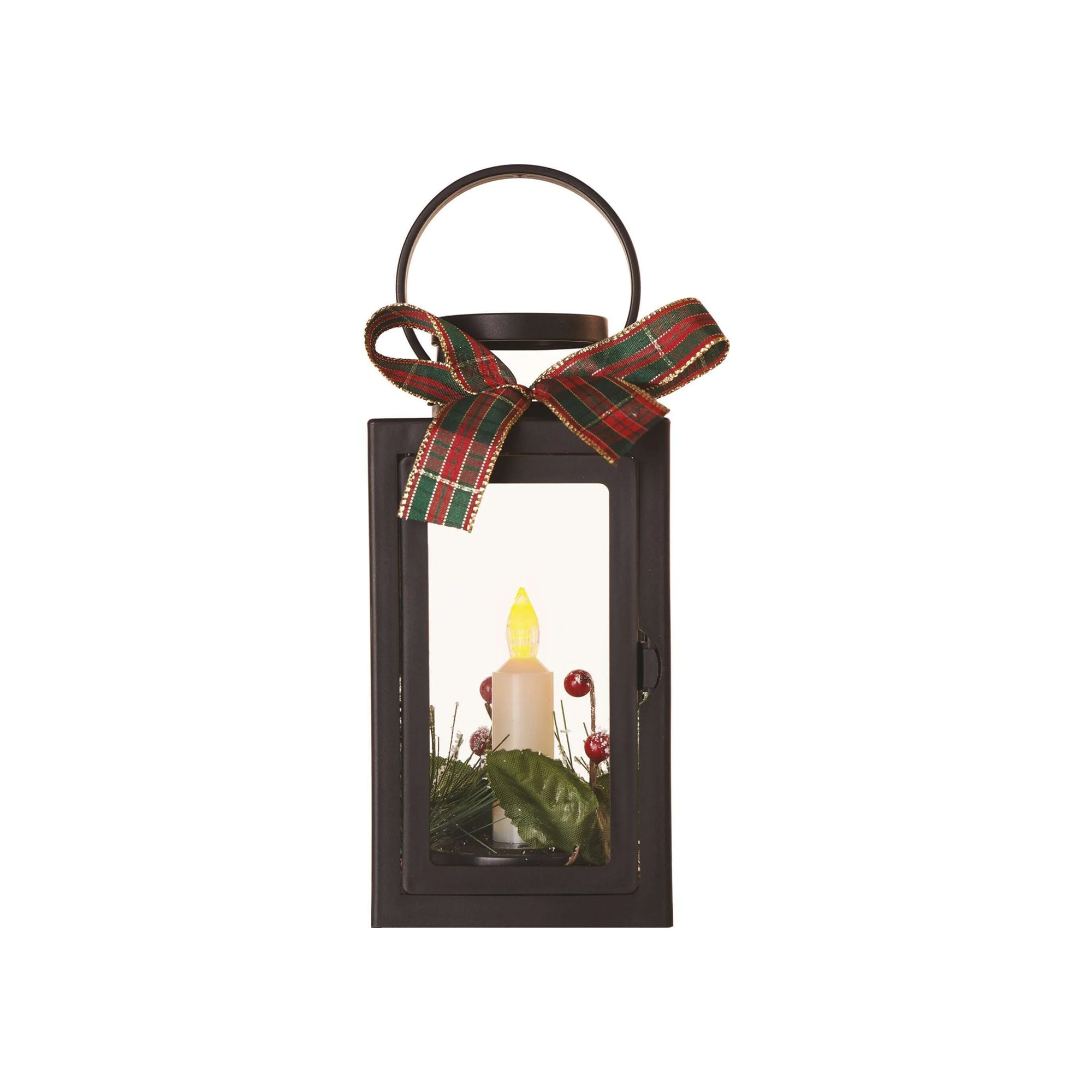 LED Christmas lantern with candle, indoor, black, vintage, 3xAAA